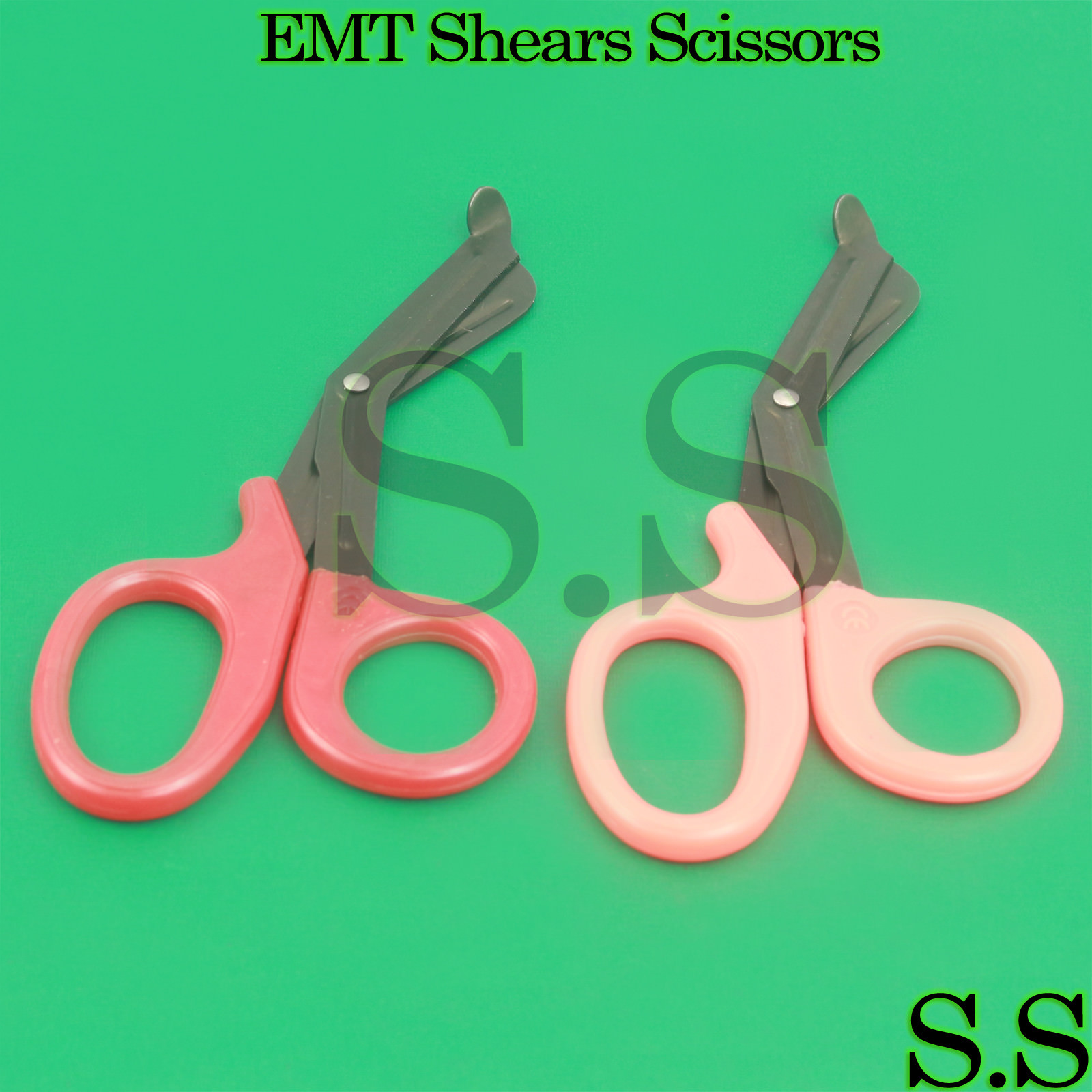 Set Of 2 ( ORANGE RED ) Fluoride Black Coated Trauma Paramedic EMT Shears 7.5′