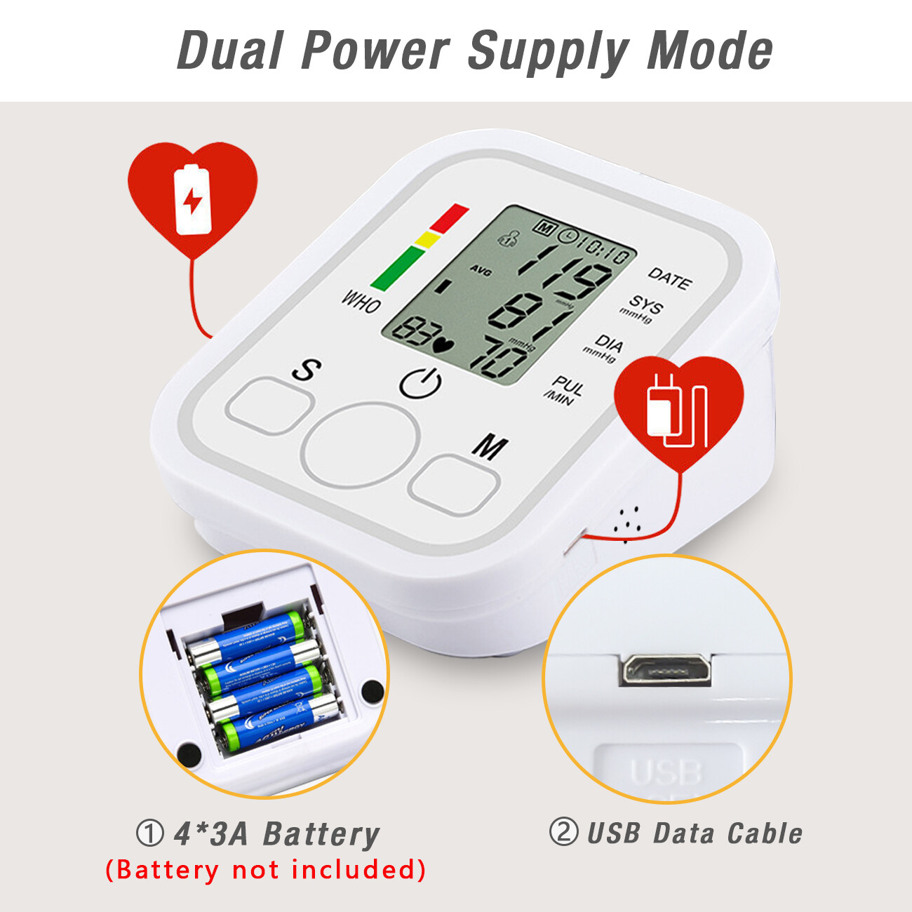 Automatic Upper Arm Blood Pressure Monitor Pulse Meter BP Machine Voice Talking