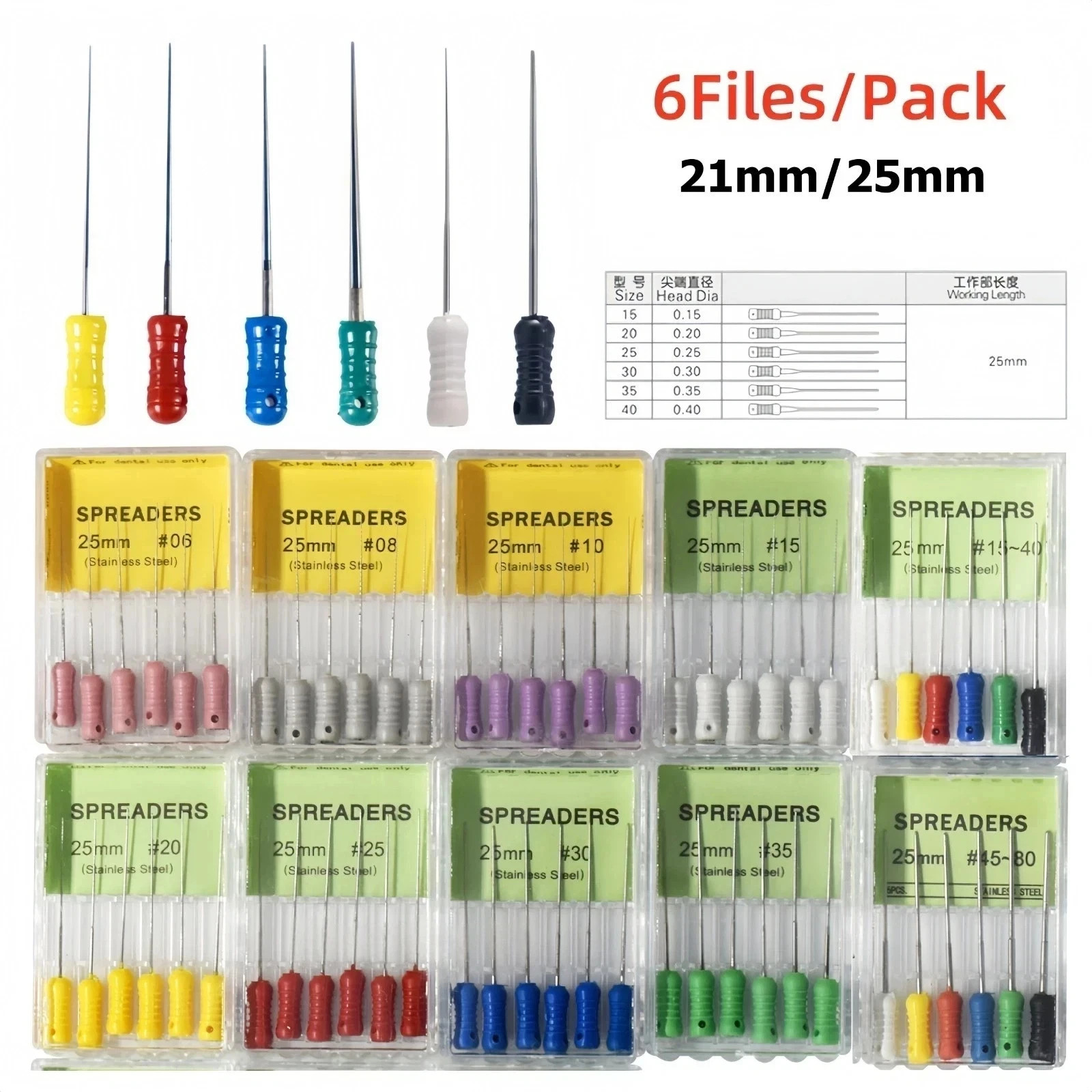 20 Packs Dental Endondontic Root Canal Tapered Finger Spreaders Pluggers Files