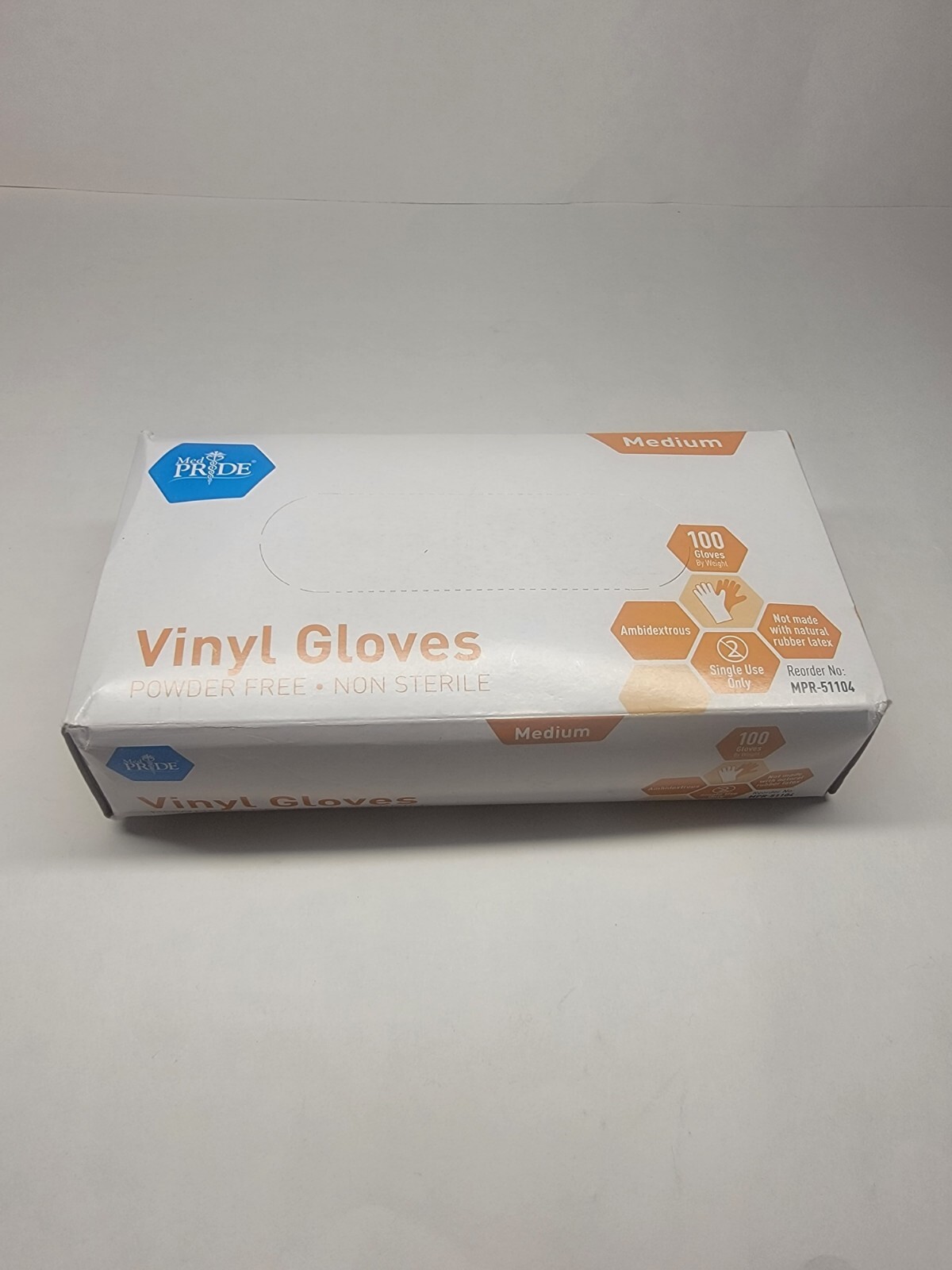 Med Pride Vinyl GP Gloves Size M NS Powder Free 100 count