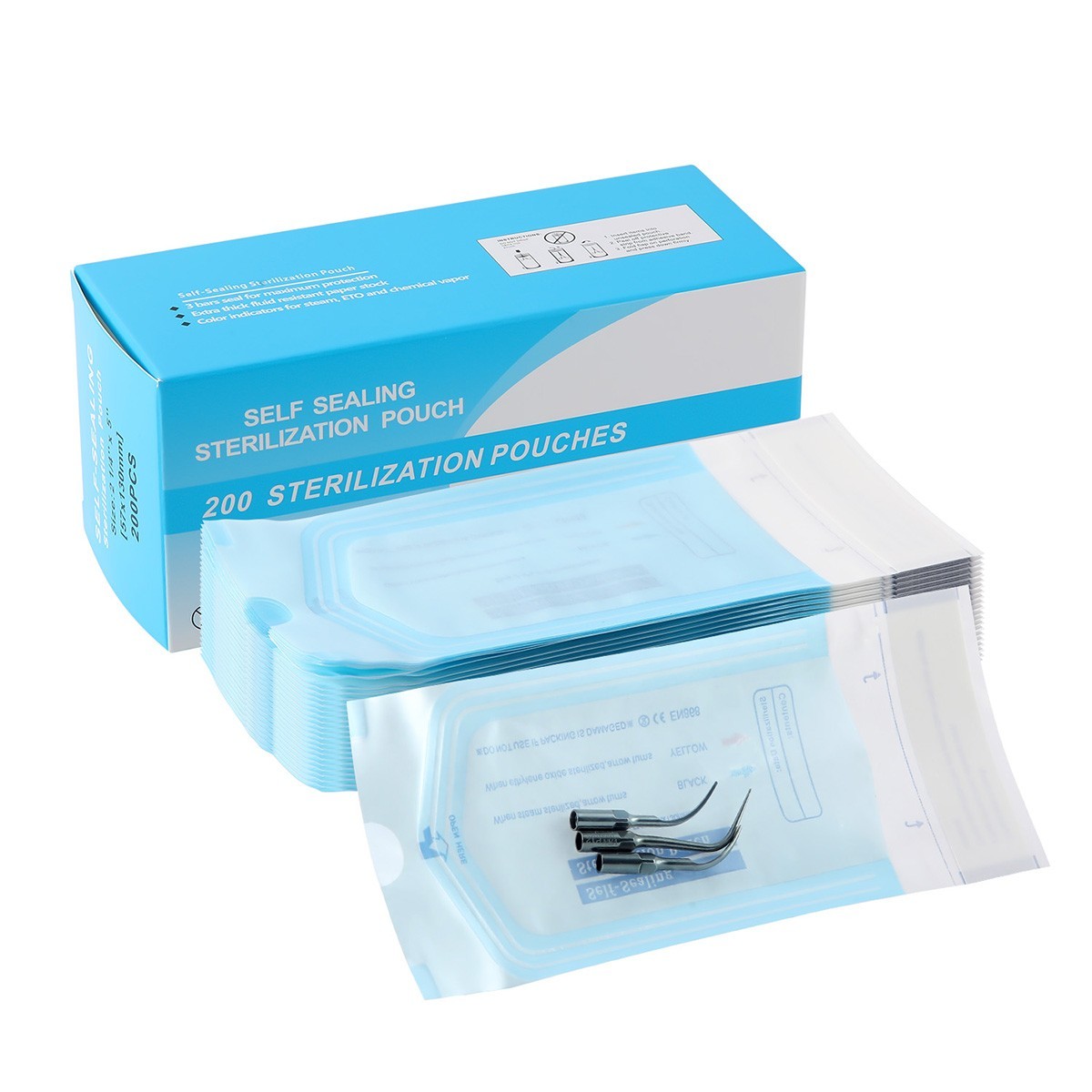 200pcs/Box Dental Self-Sealing Sterilization Pouches Bags Nail Art Tool 2.25”x5”