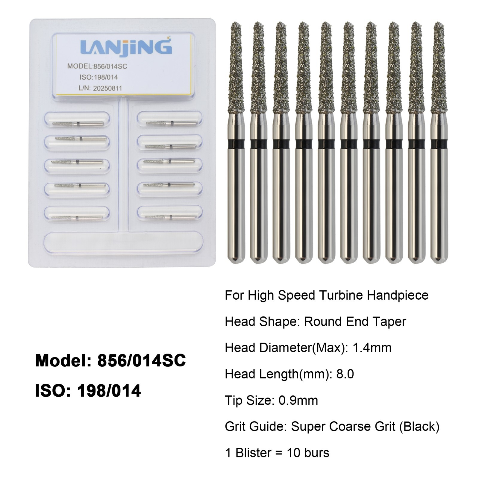 Dental Diamond Burs FG Round End Taper Football Barrel Pear Coarse Fine 856 379