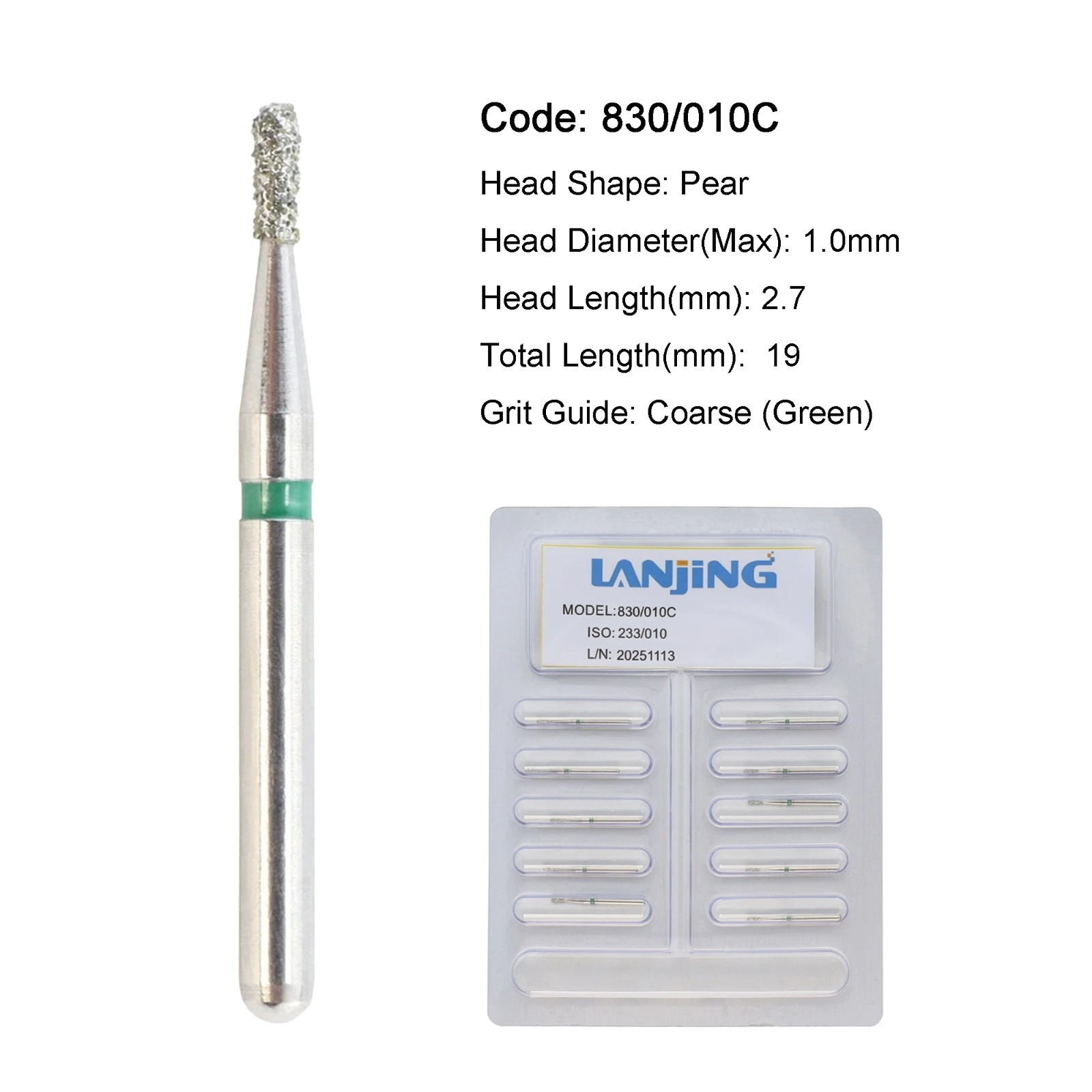 Dental Diamond Burs FG Round End Taper Egg Football Pear for High Speed 330 856
