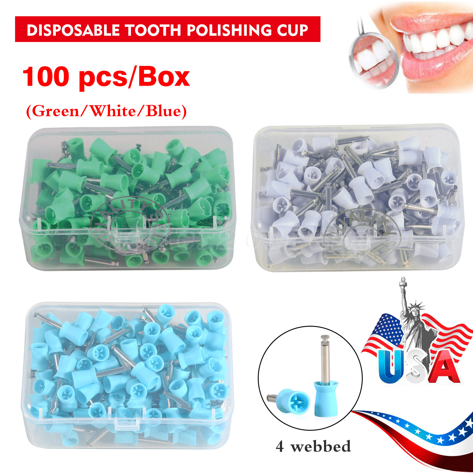 100pcs Dental Polishing Cups Prophy Cup Latch Type Brushes Rubber FEN