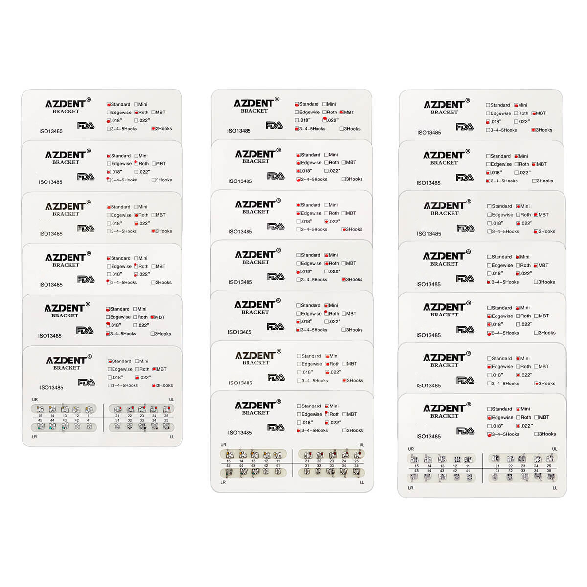 AZDENT Dental Orthodontic Bracket Braces Mini/Standard Roth/Edgewise/MBT 018/022