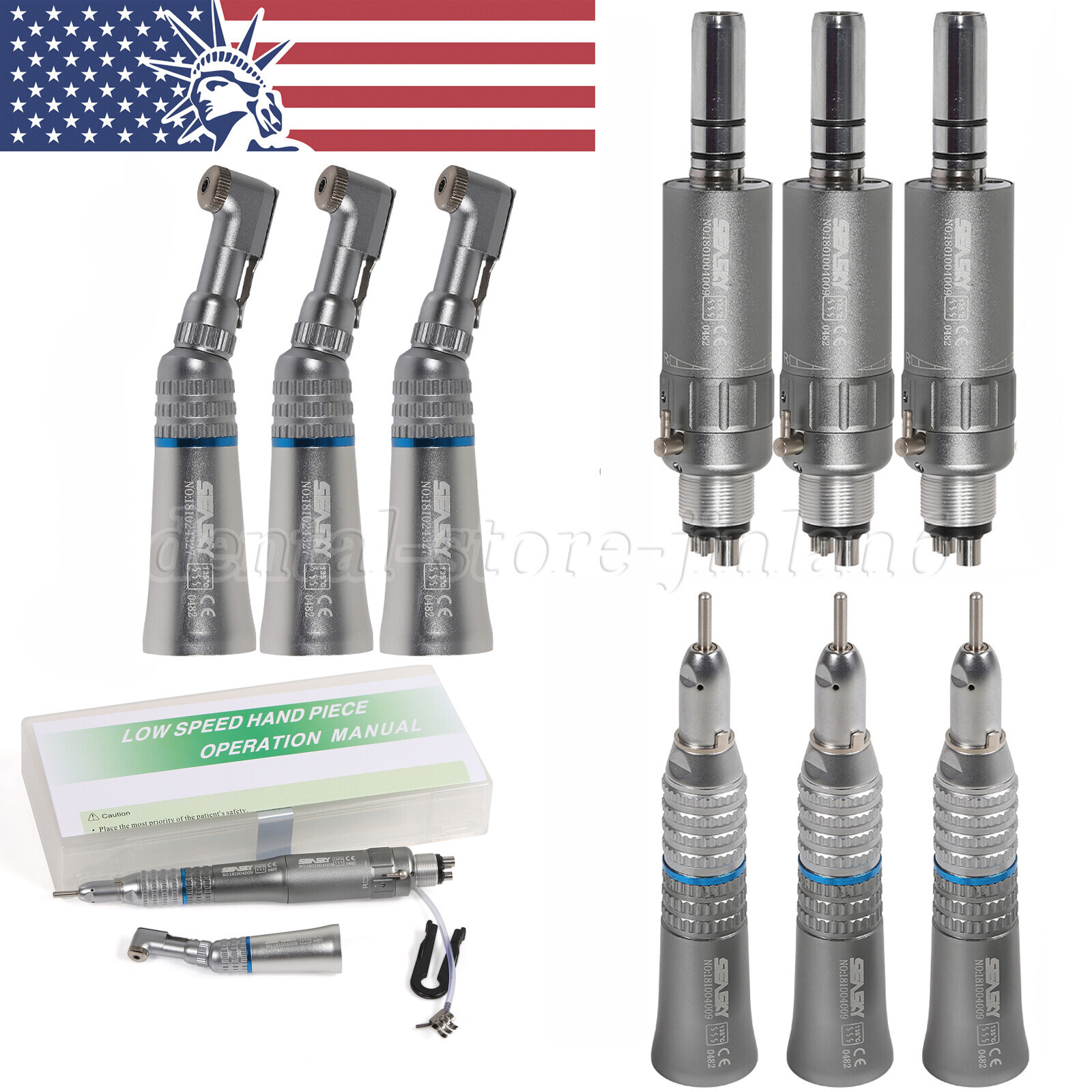 NSK Style Dental Slow Low Speed Handpiece Straight Contra Angle Air Motor 4H/2H