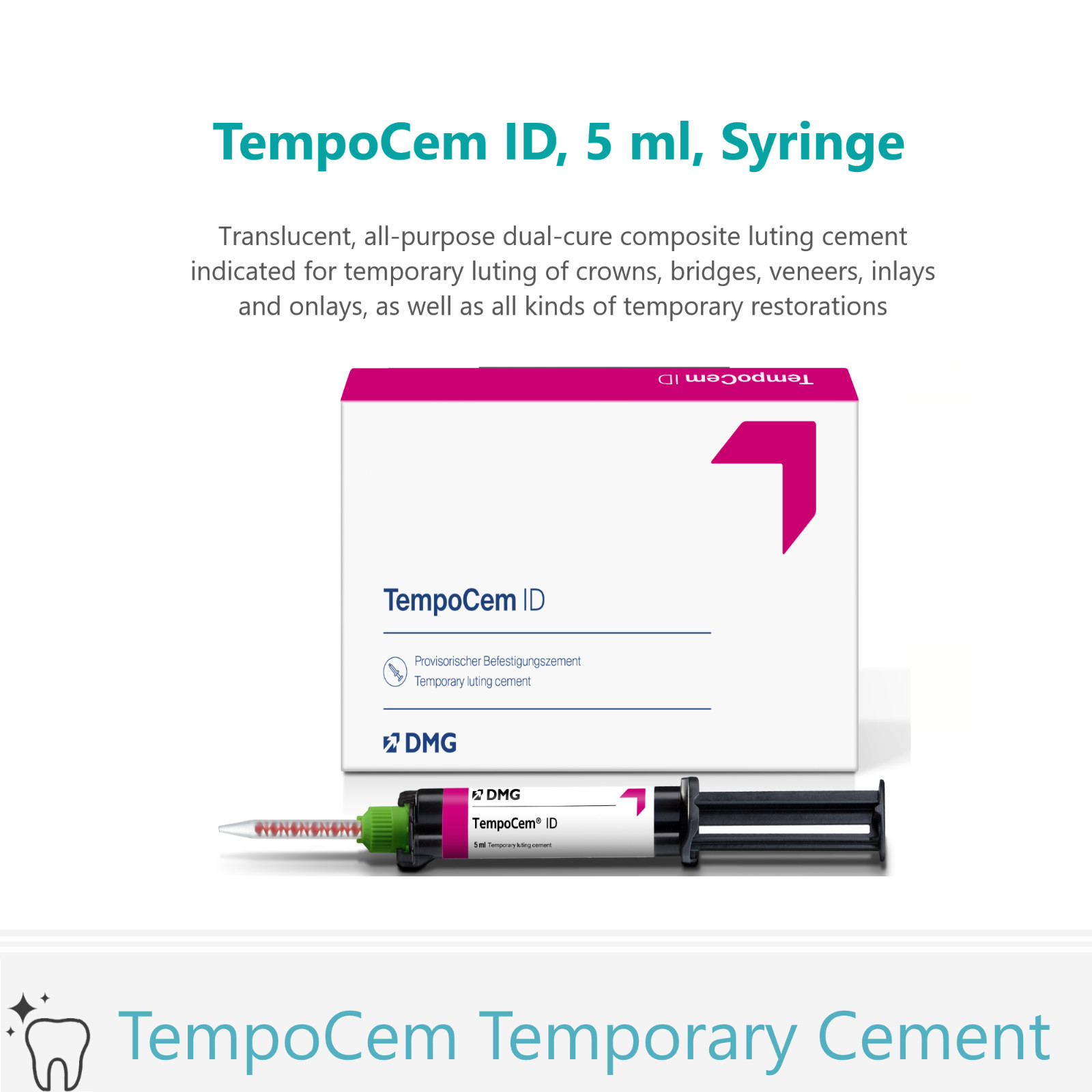 Dental TempoCem ID, 5 ml, Syr, 213200 Cements / Temporary, Translucent dual-cure