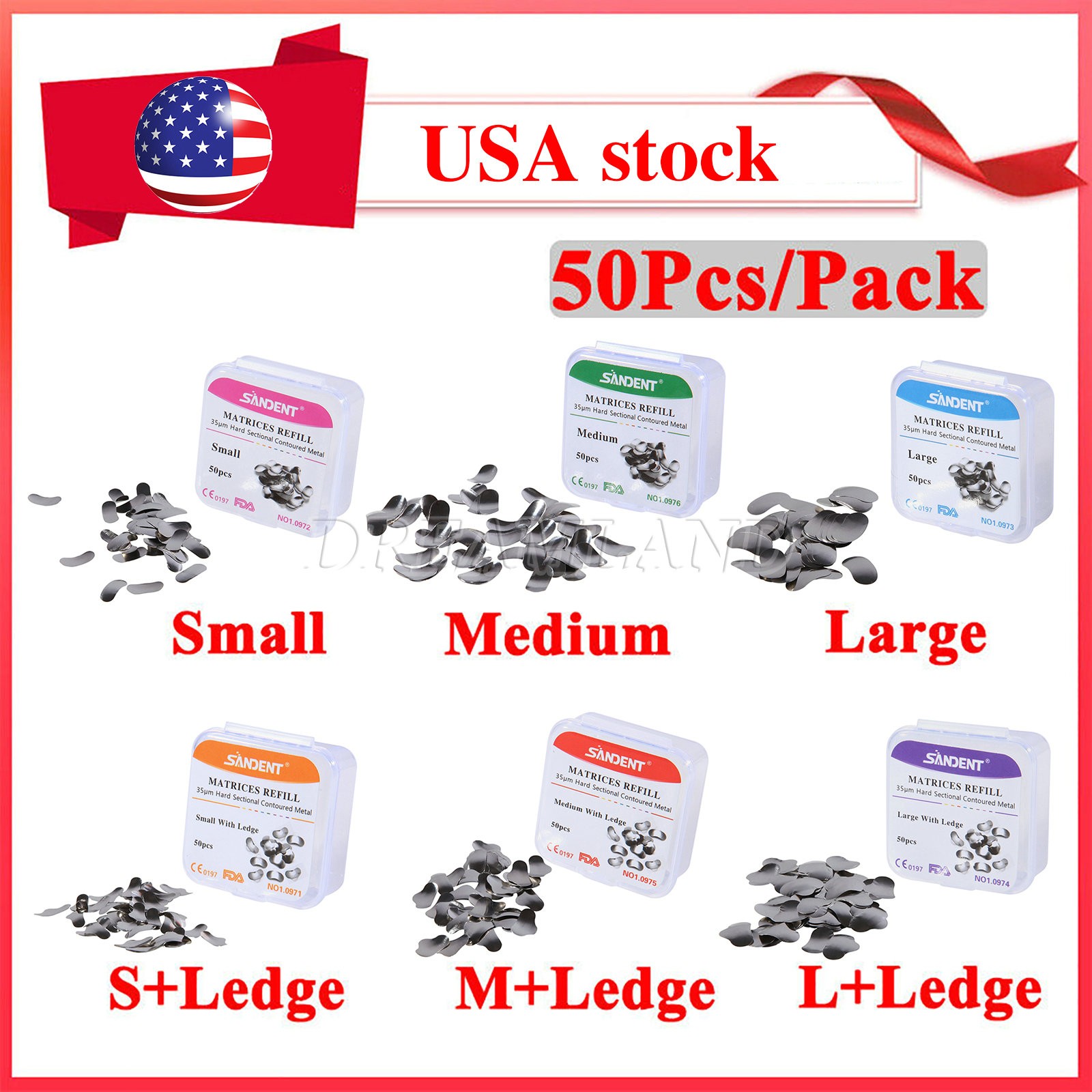 50Pcs Dental Metal Matrices Matrix Band Sectional Contoured Refill S/M/L 35μm