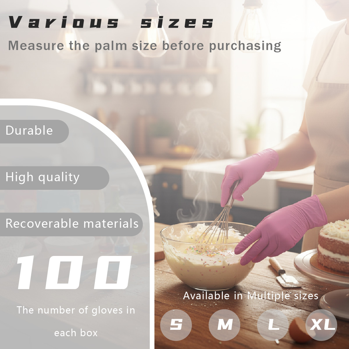100 Pcs 3 Mil Nitrile Gloves Disposable Food Prep Cooking Latex Free Size M
