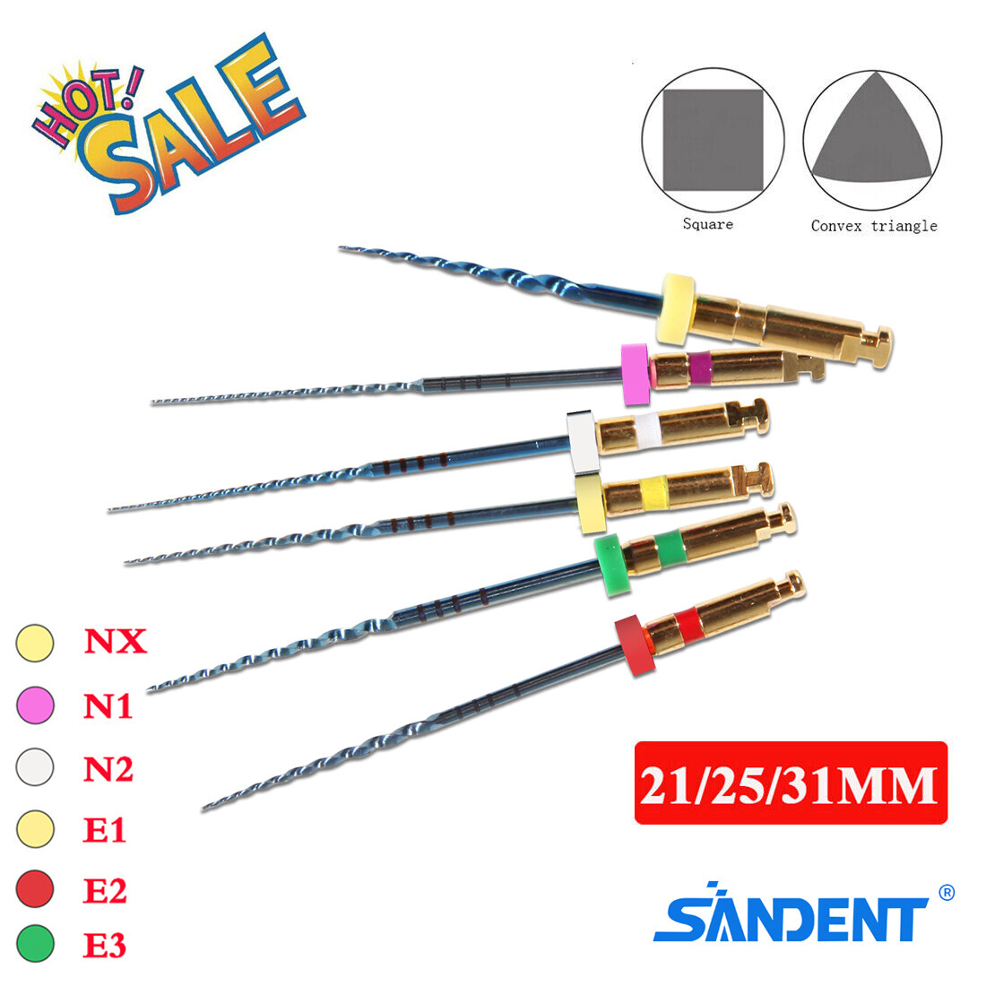 6pcs 21mm/25mm/31mm Dental Endo Root Canal Rotary NiTi File