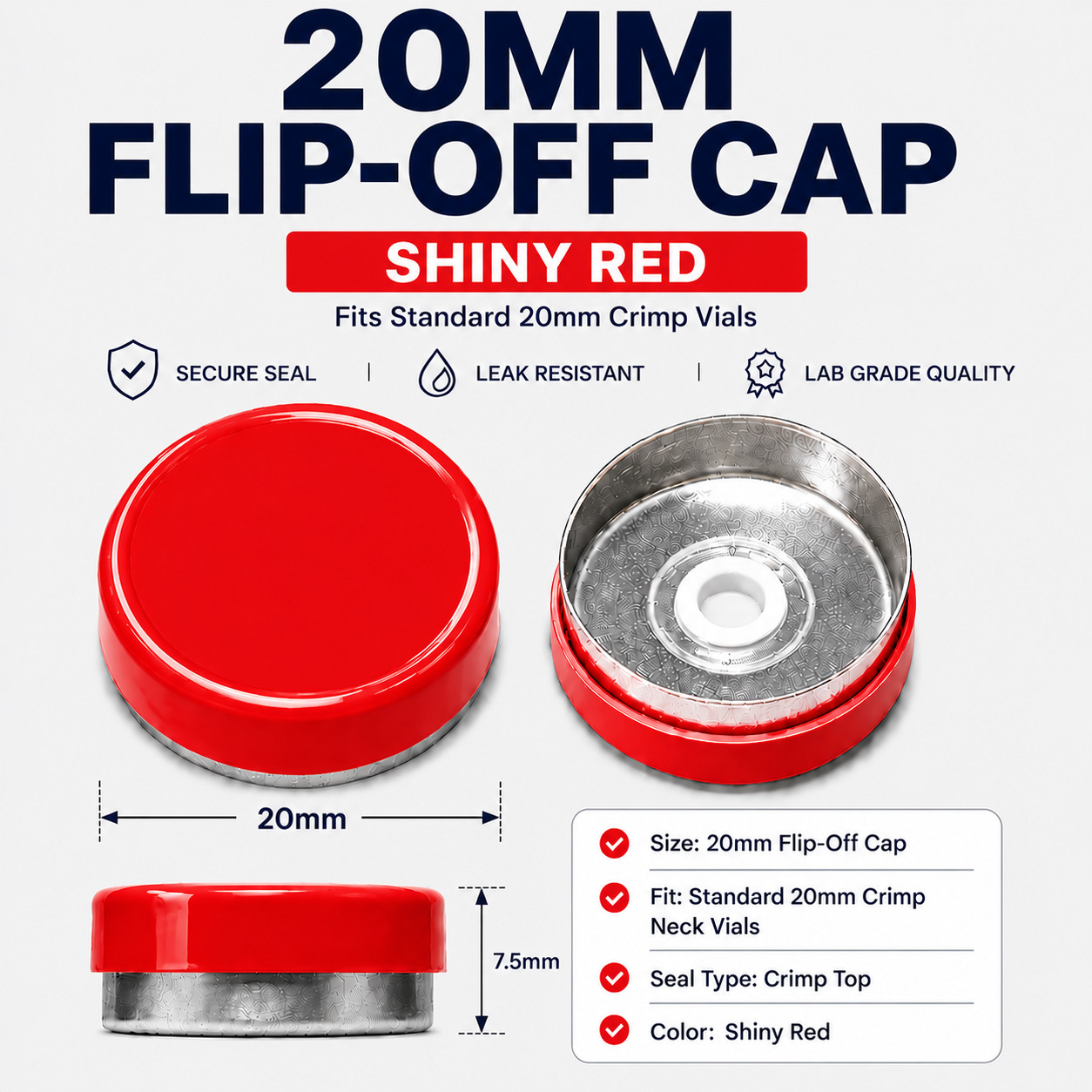 20mm Vial Flip Off Caps Aluminum Seals Assorted Colors 1000 Pack USA Seller