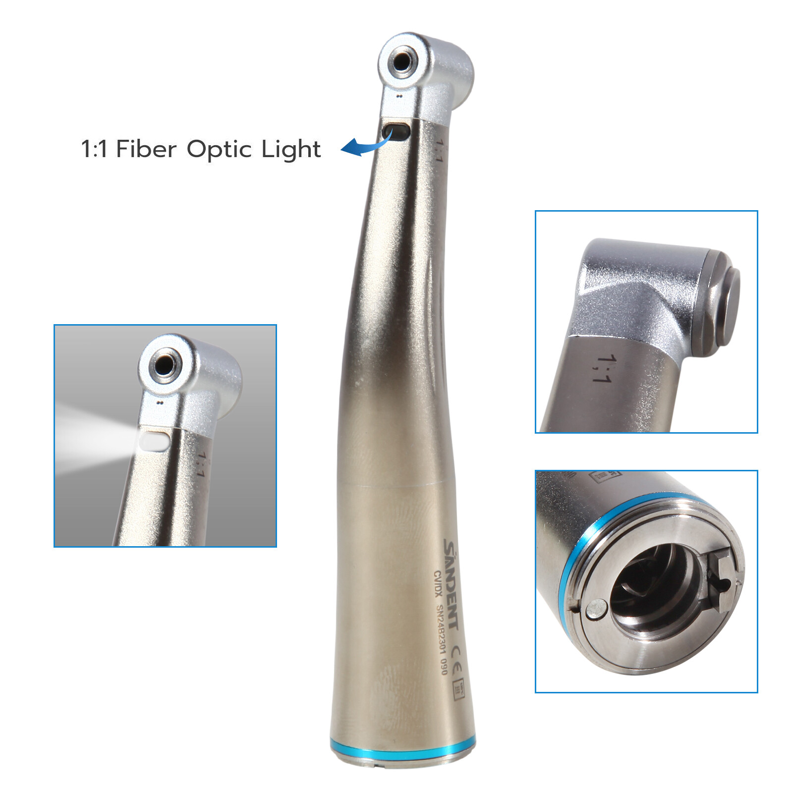 Dental 1:1 Optic Fiber LED Contra Angle Low Speed Handpiece SANDENT DS
