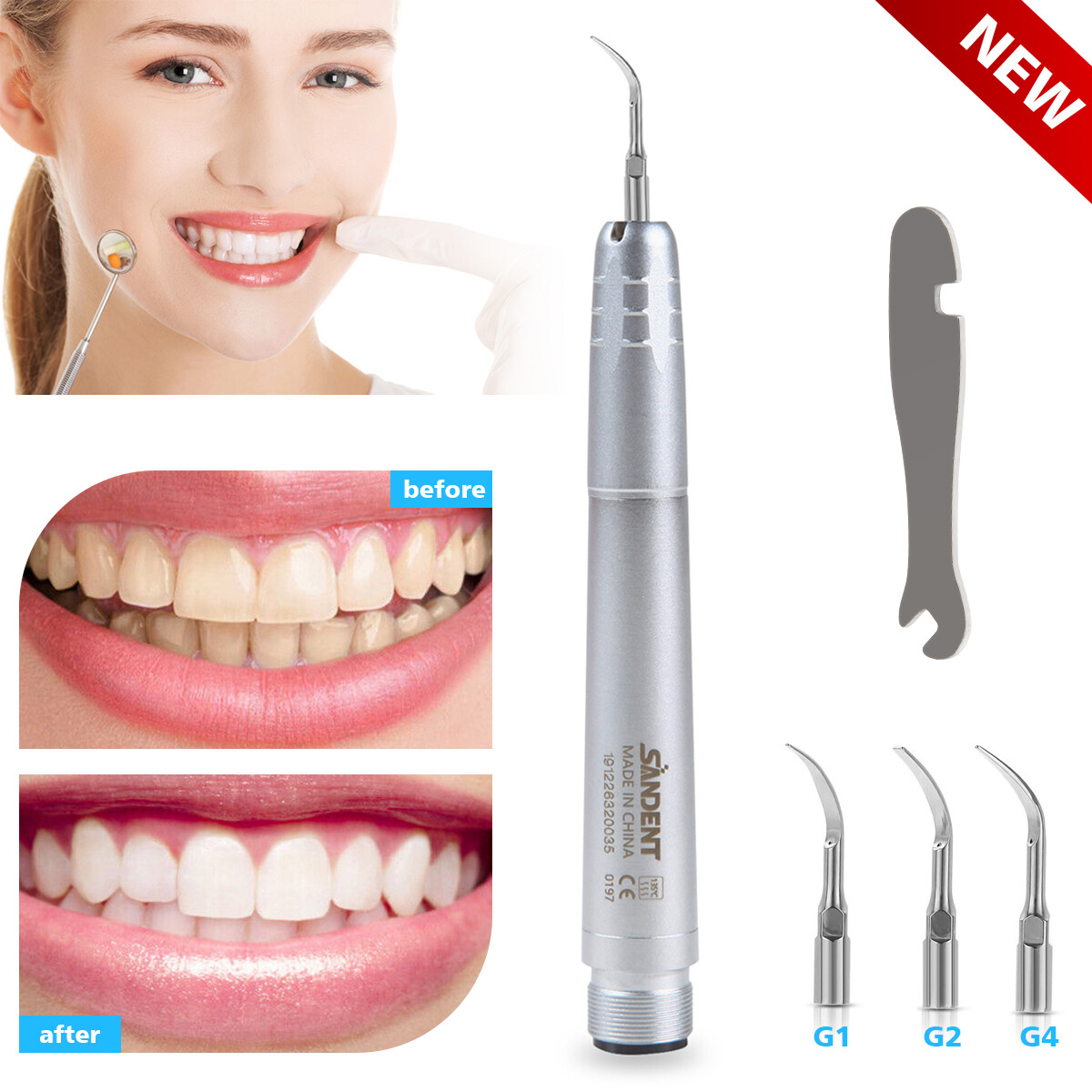 Dental pieza de Mano de Escalador de Aire Sónico+G1, G2, G4 Puntas USA