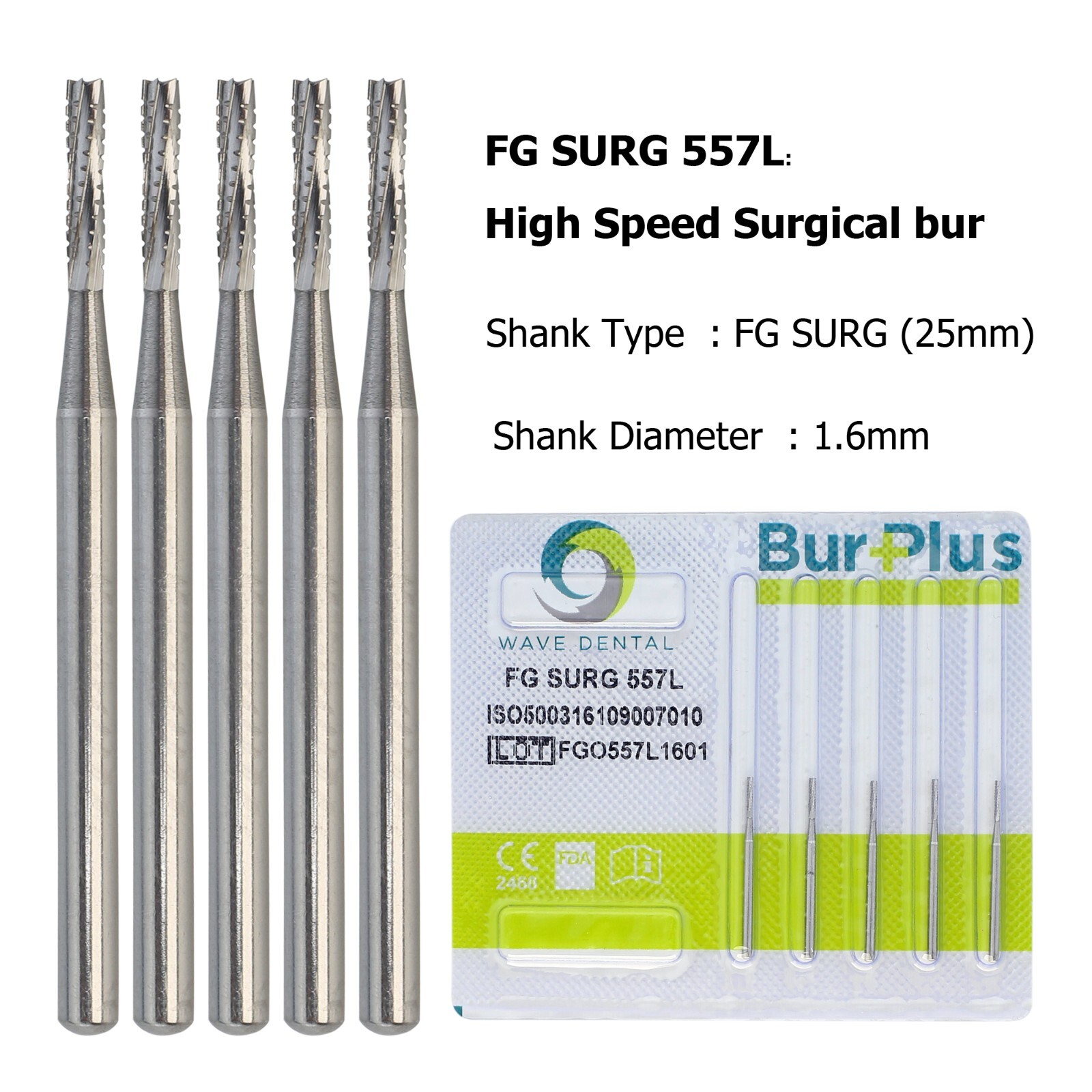 Wave Dental Surgical Burs 25mm Carbide Bur Friction Grip FG Round For High Speed