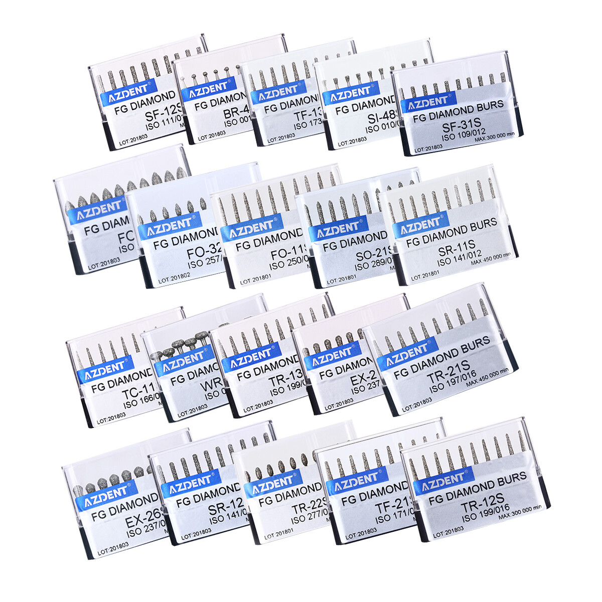 1-100X AZDENT Dental Diamond Burs Set FG Drills Burs for High Speed Handpiece