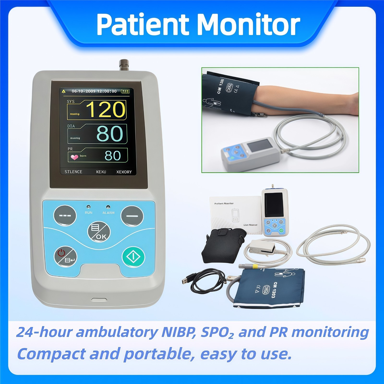 US Stock PM50 24 Hour Ambulatory NIBP Monitor Holter Recorder with SPO2 Function