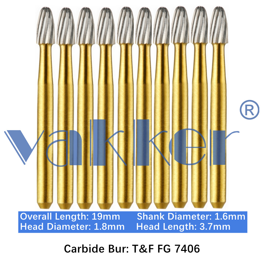 10PC Dental Carbide Burs FG Gold Trimming & Finishing for High Speed Handpiece