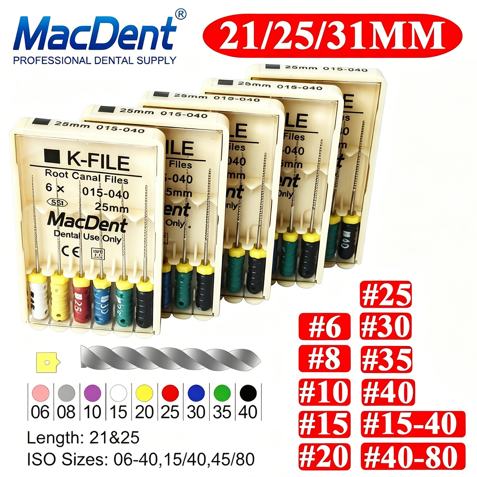 10 Packs Dental Endo Root Canal Files Hand Use K-Files Stainless Steel 21mm/25mm
