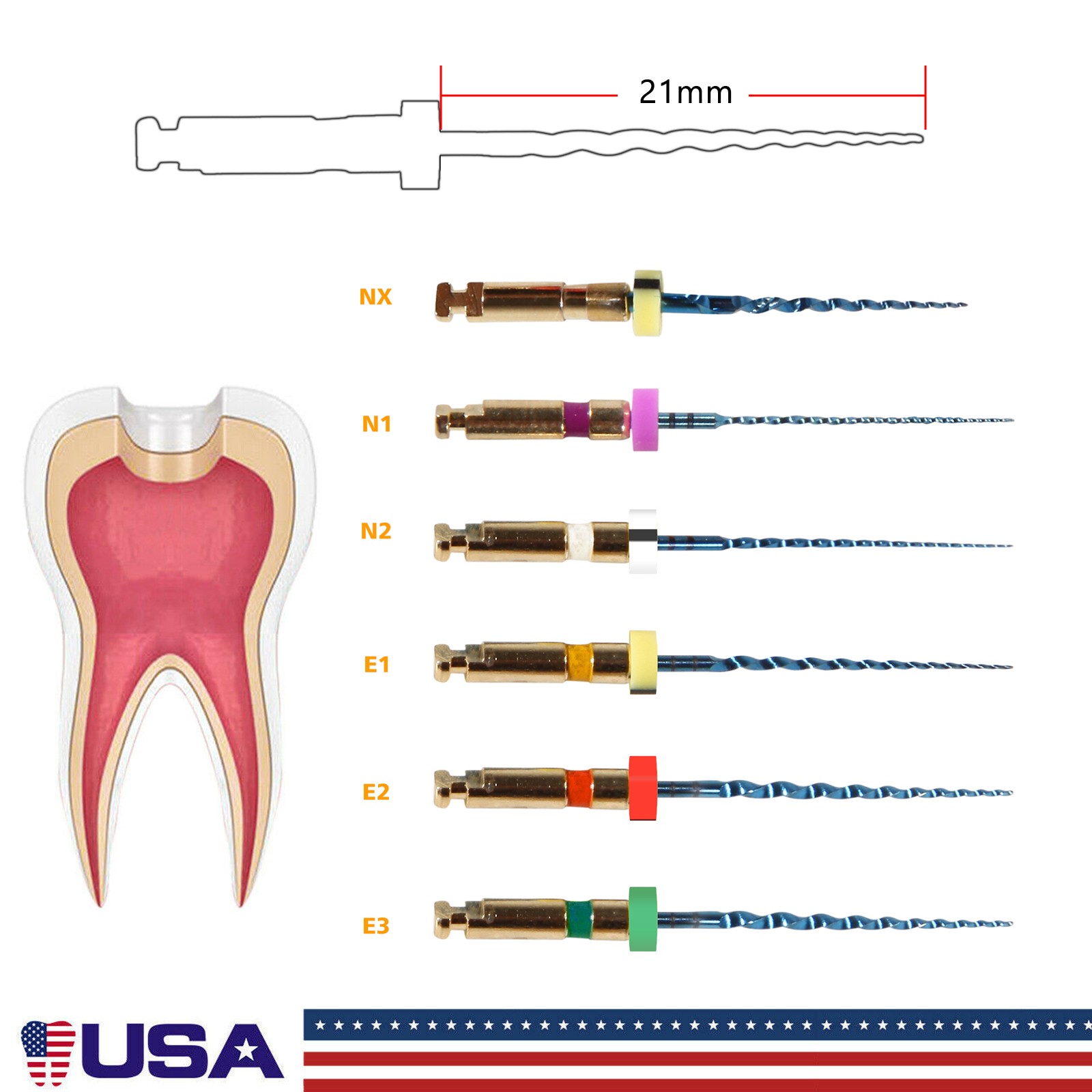 6X Endo Rotary files X-Pro Gold Taper Root Canal endodontic files 21MM