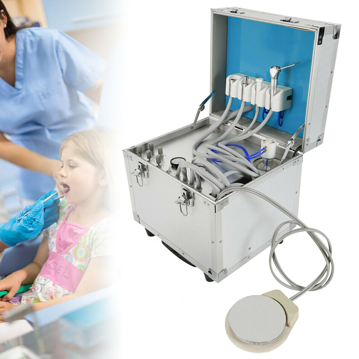 Dental Mobile Delivery Unit Rolling Box Air Compressor Suction+4 Holes 360W USA