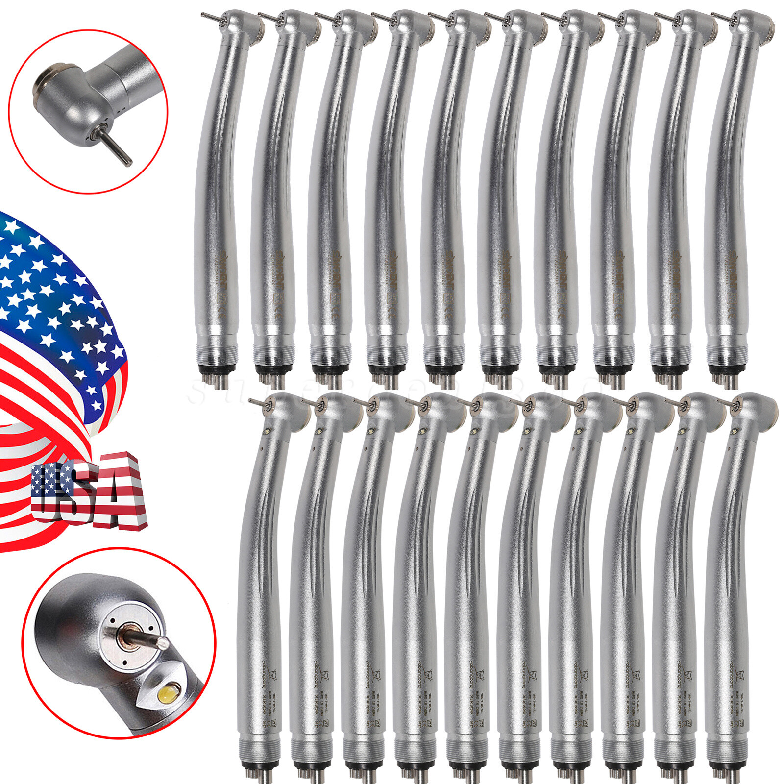 1-10 NSK Style Dental High Speed / LED E-generator Turbine Handpiece 2/4-Hole