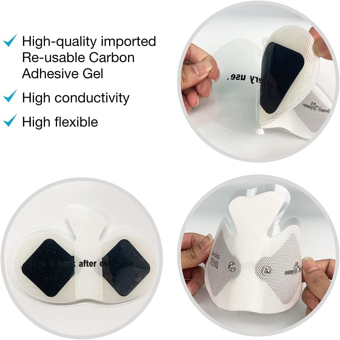 Easy@Home TENS Unit Wireless Reusable Electrode Pads 4-Pack 6.5×3 Pain Relief