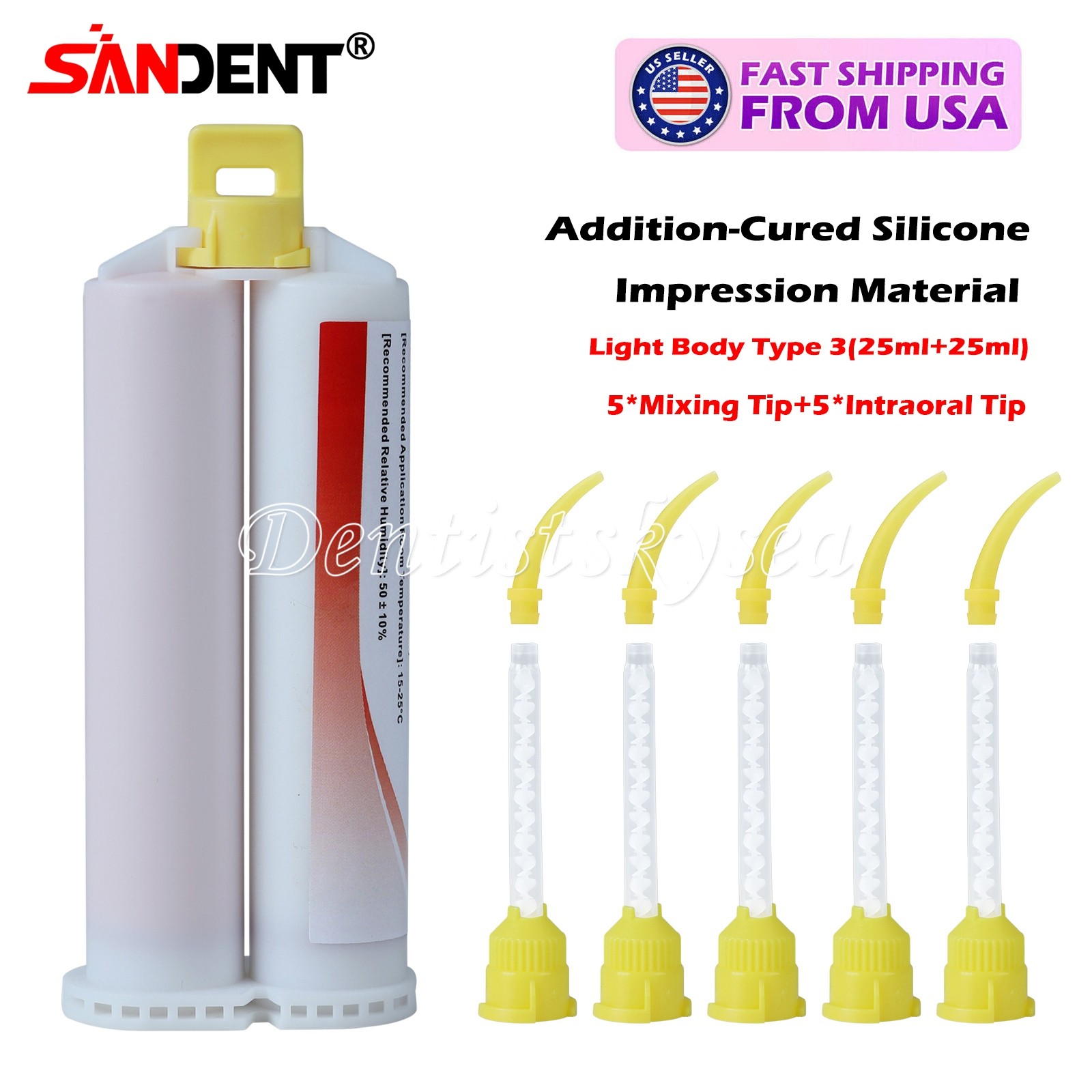 Dental Impression Material VPS Light Body Fast Set (2 Cartridge & 5 Tips) PVS