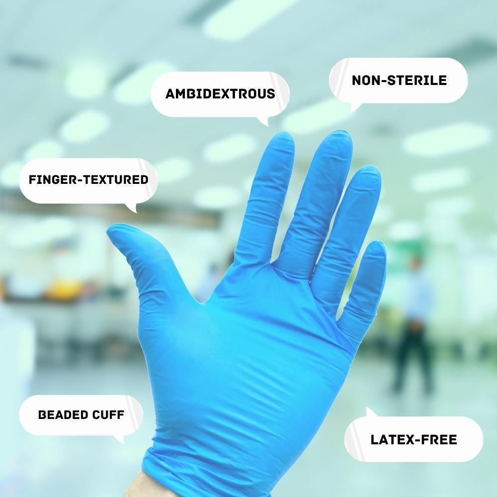 X-Large 3 Mil Textured Blue Nitrile Powder Free Gloves 48000 Pieces
