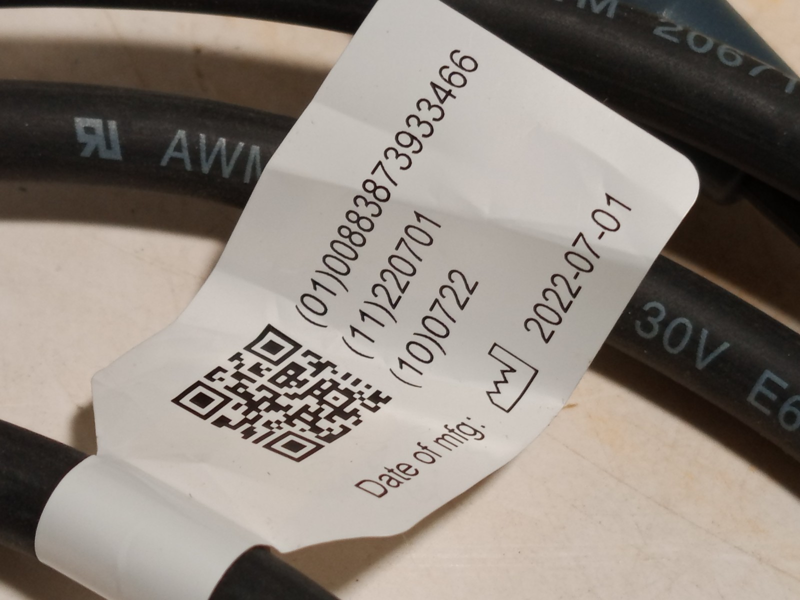 Physio-Control 00883873933466 External Power Extension Cable AWM 20671 90°C 30V