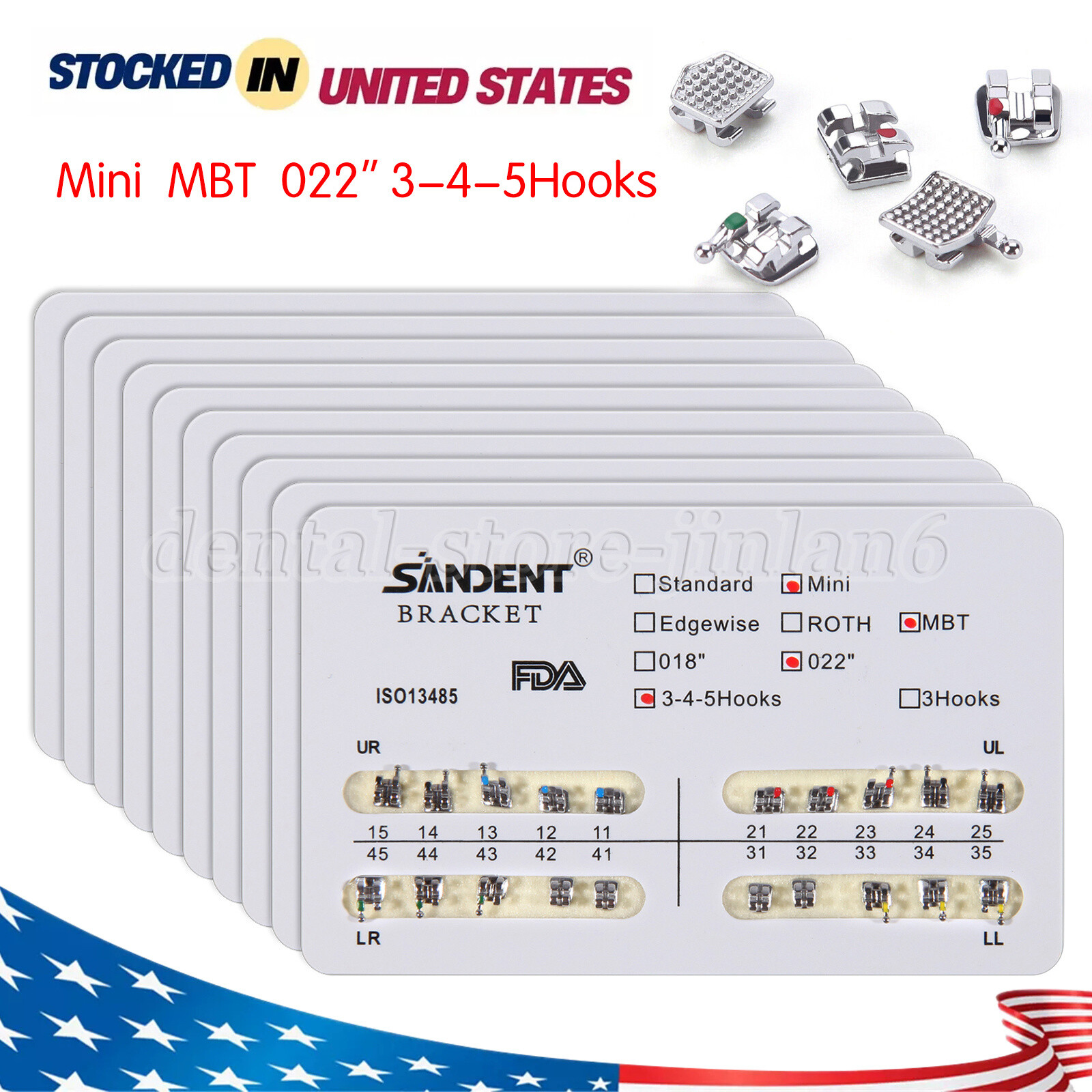 10Packs Orthodontics Mini MBT Slot.022 Hooks 3-4-5 Brackets Braces Metal SANDENT
