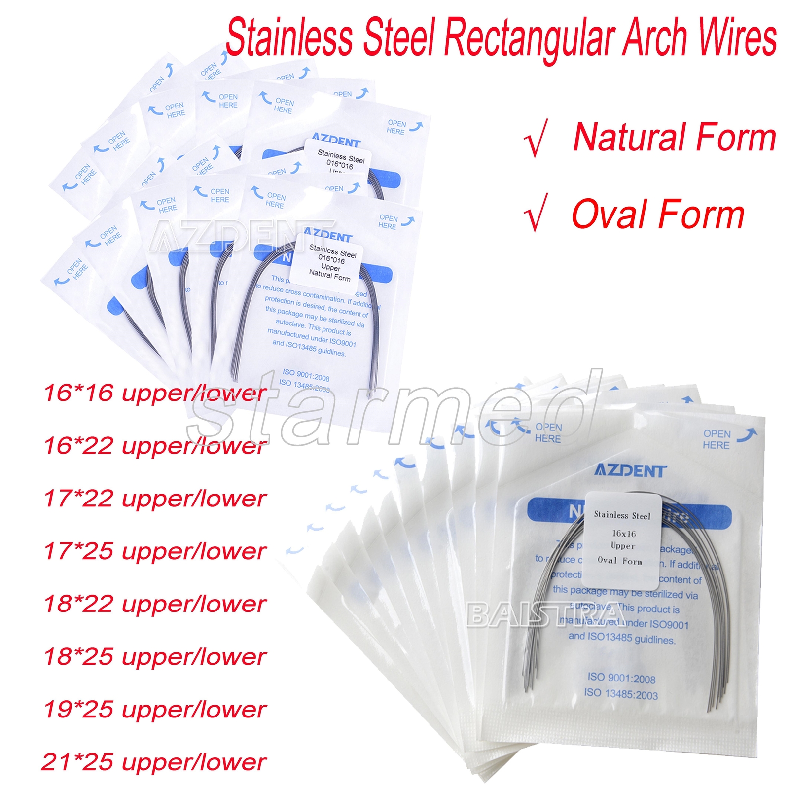 AZDENT Dental Stainless Steel Rectangular Arch Wires Nature Form / Oval Form