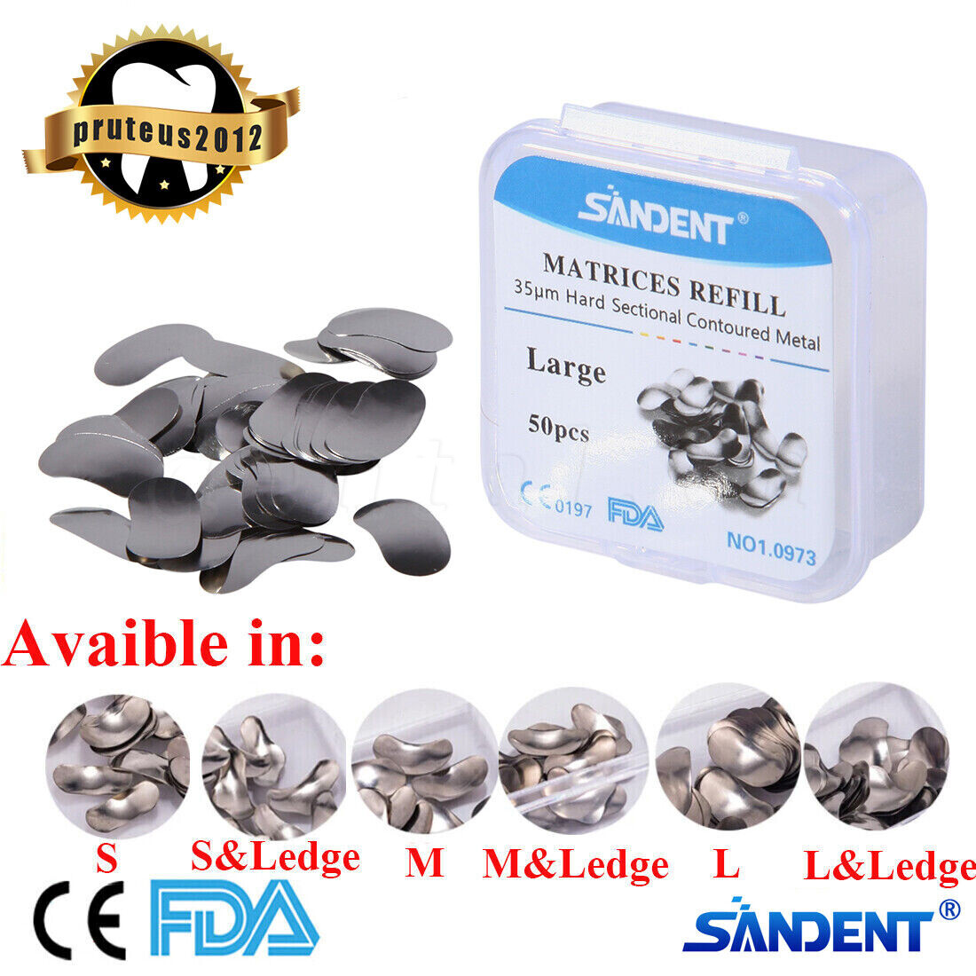 50 Pcs Dental Metal Matrices Matrix Band Sectional Contoured Refill S/M/L 35μm