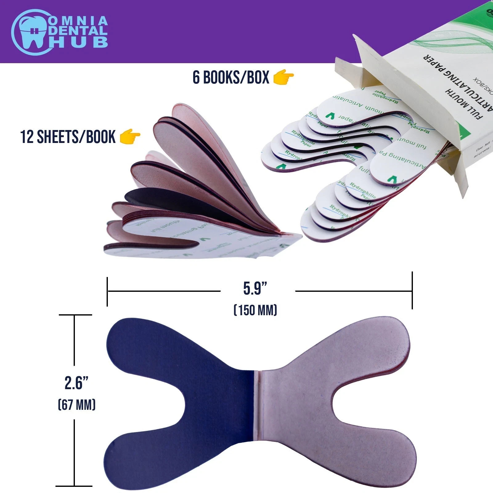 120Sheets/Box Dental Articulating Paper Horseshoe Form Thick Type 100um Red/Blue
