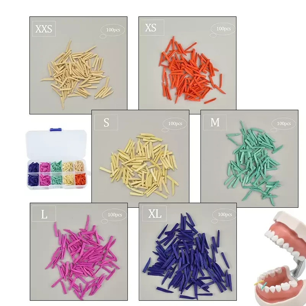 2X 600pcs Mixed Dental Interdental Composite Contoured Wooden Wedges matrices