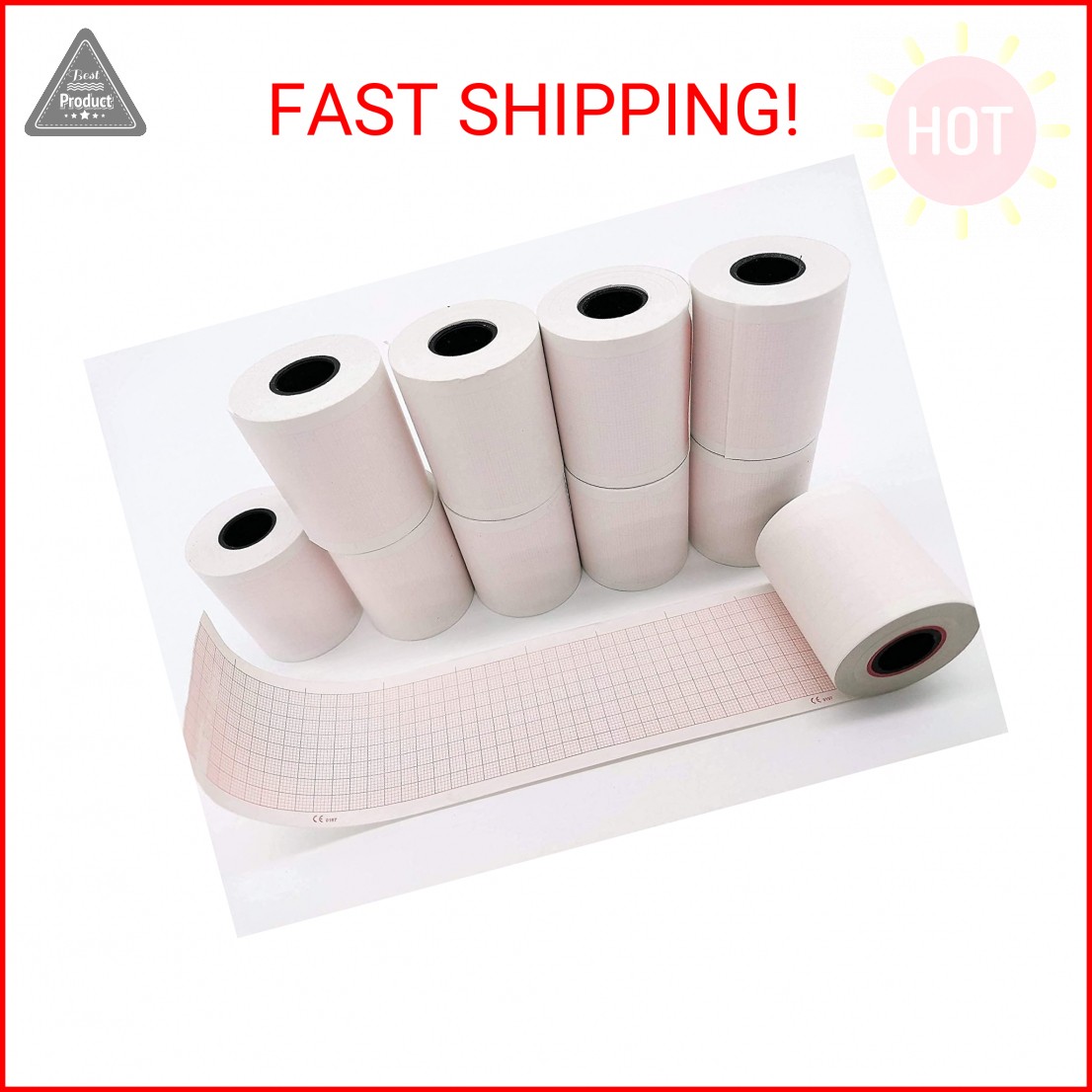 LongTeco 10 Rolls ECG Paper EKG Paper for ECG Machine 50mm x 20 Meters Fit for E
