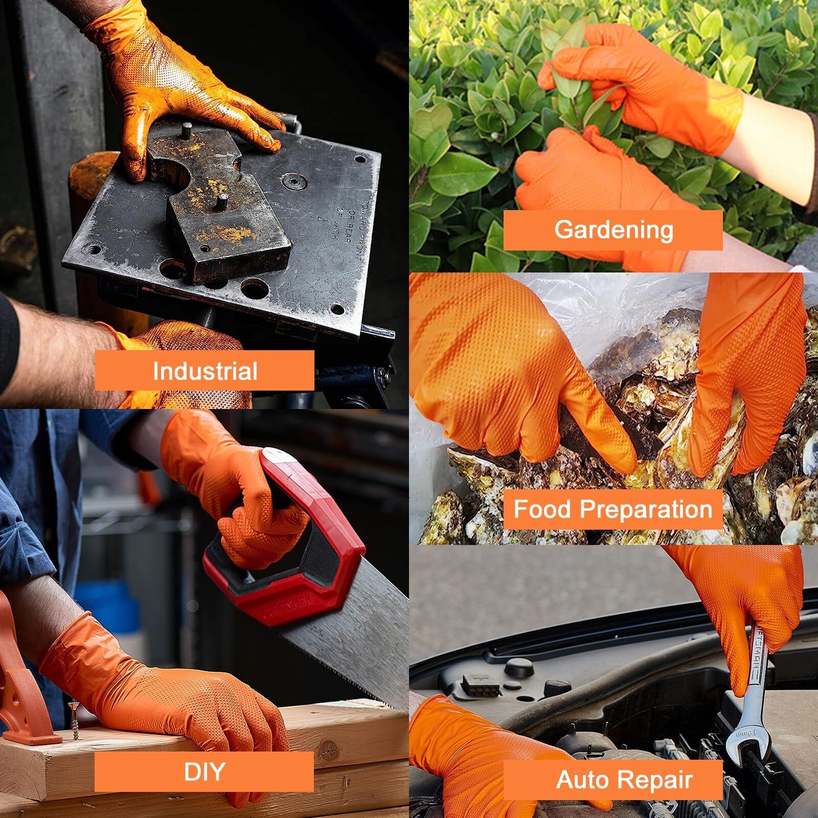 Heavy Duty Nitrile Disposable Gloves8mil Orangeraised Diamond Texture Work Glove