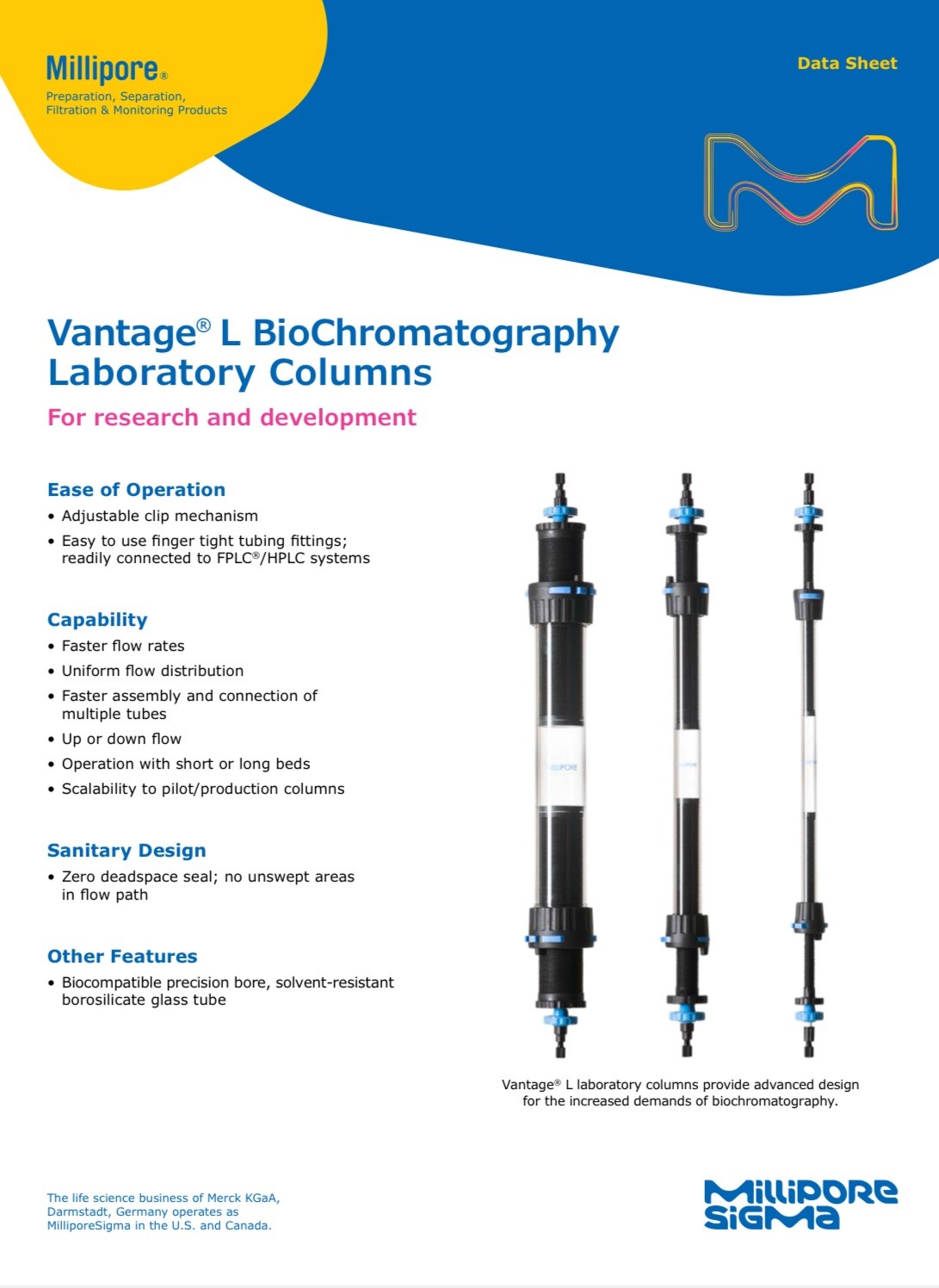 Millipore Vantage L Laboratory Column VL 16 x 250 COL ASSY 96160250