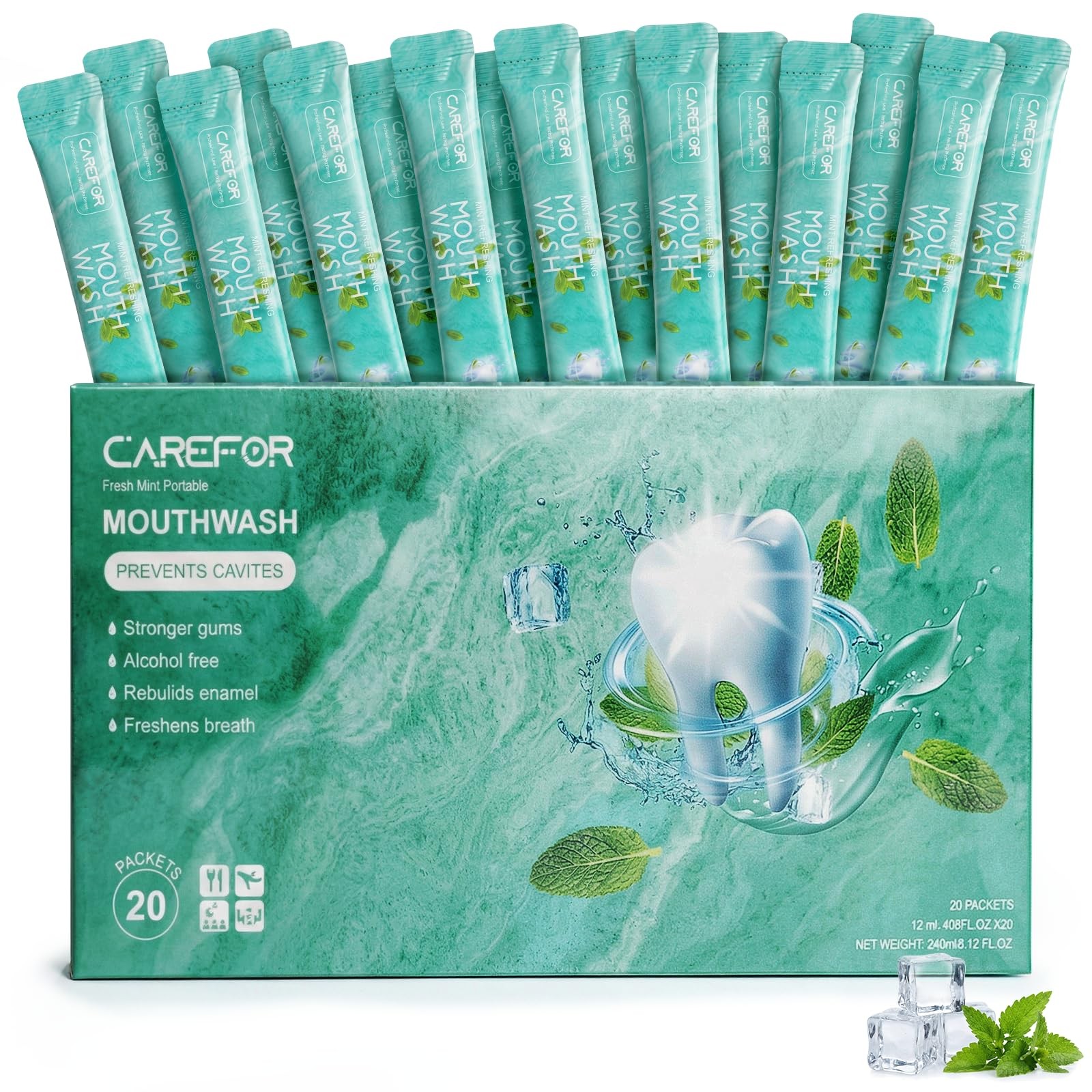Mouthwash Travel Size – Portable Packets to 0.02 Fl Oz (Pack of 20), Green