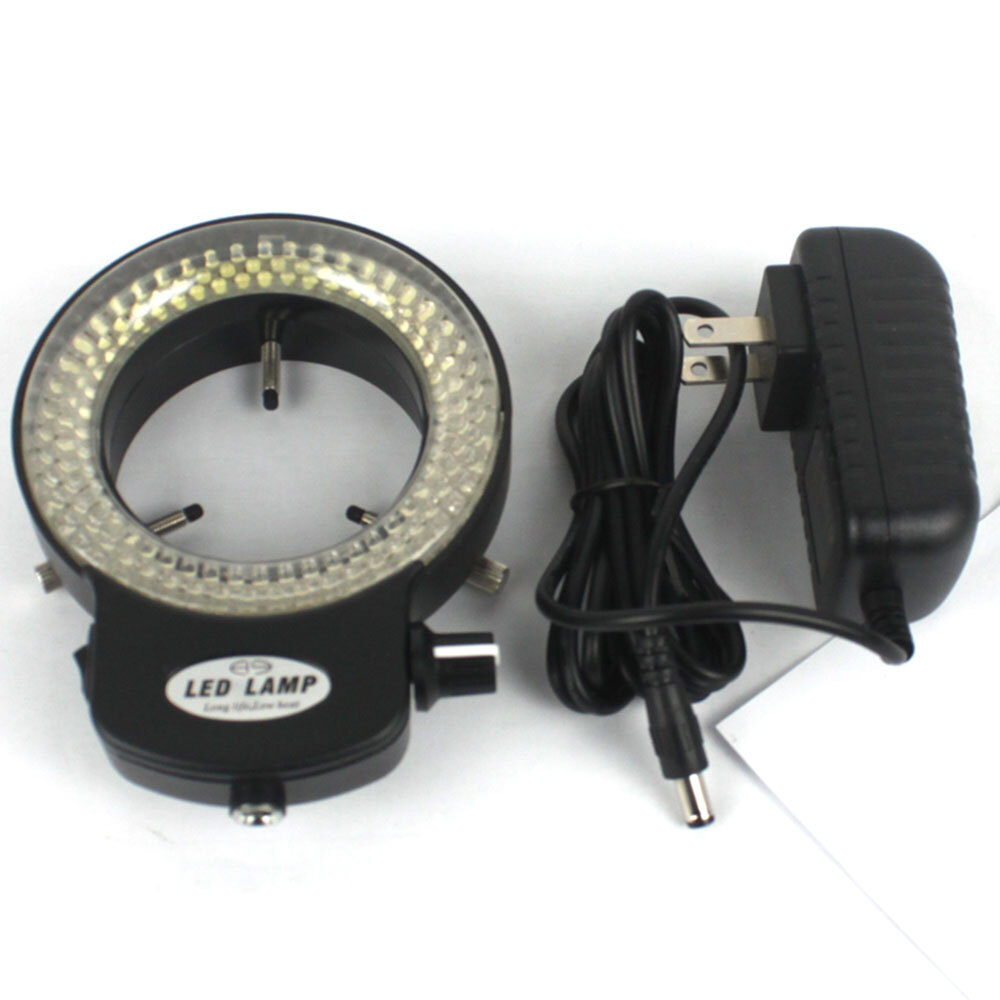 5PC 144 LED Bulb Microscope Ring Light Illuminator Lamp US Plug Adjustable Black