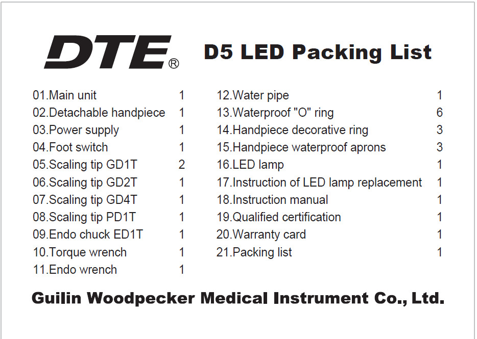 Woodpecker Dental DTE D5 D7 S6 LED Ultrasonic Piezo Scaler Handpiece SATELEC