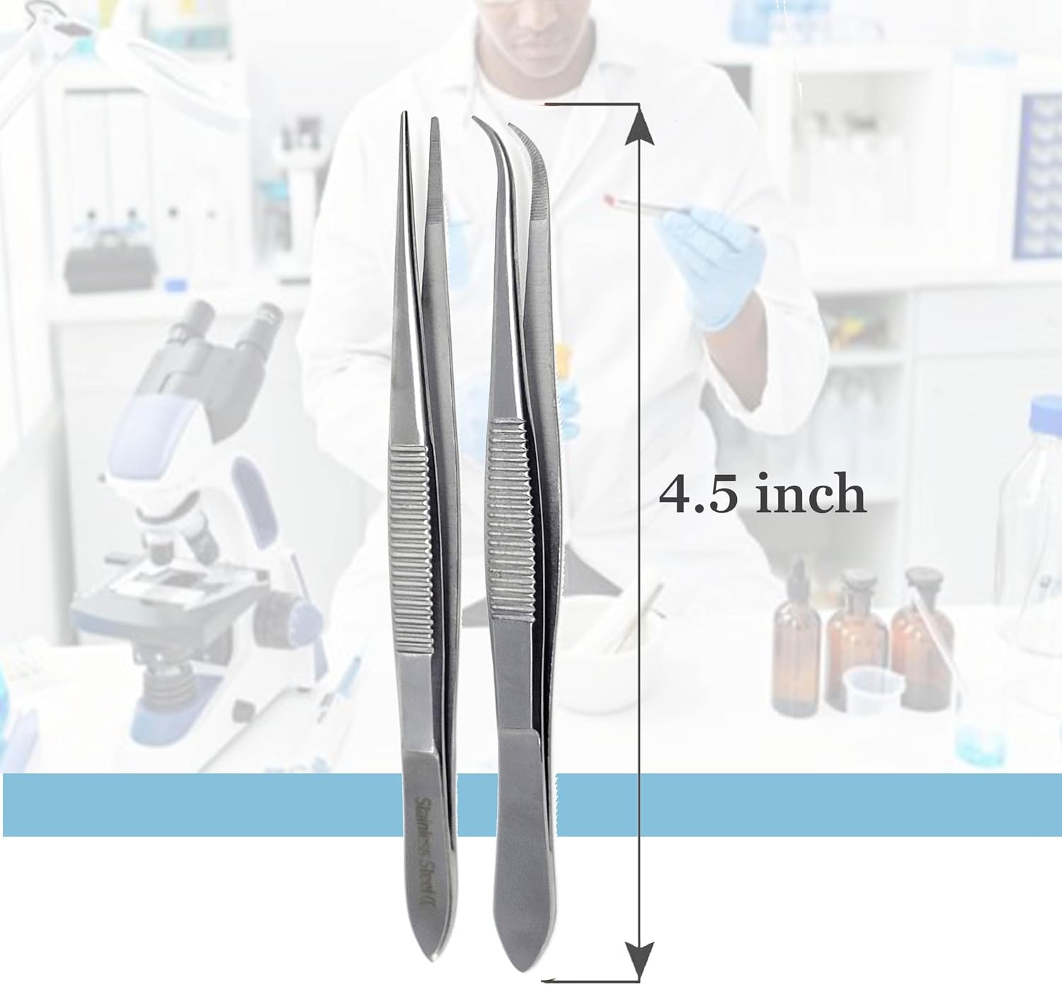 4.5″ High Precision Lab Forceps Fine Point Lab Tweezers Micro Serrated STR + CRV