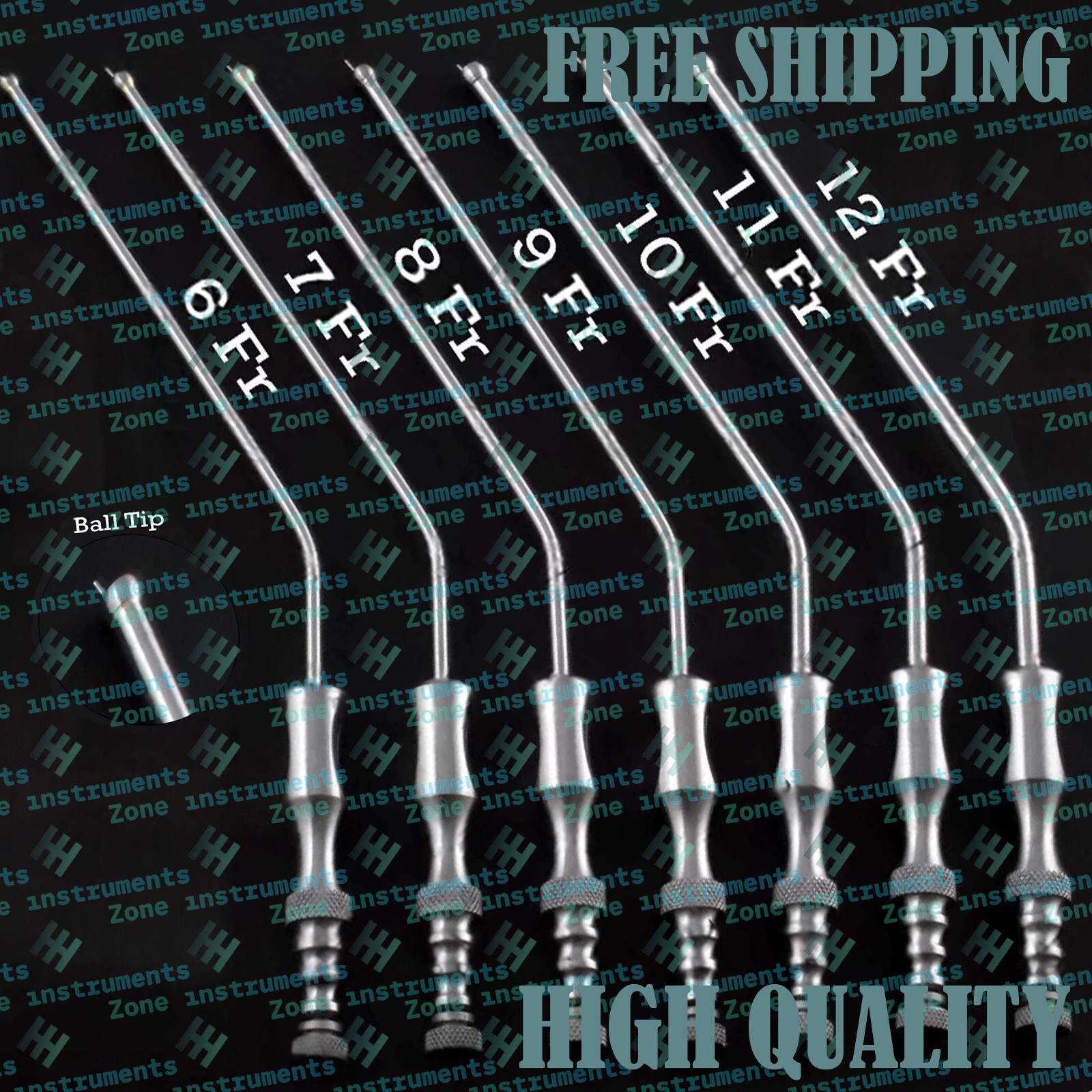 Frazier Suction Tubes Set 7 Pcs – 6 to 12 Fr, Ball Tip, Surgical ENT Instruments