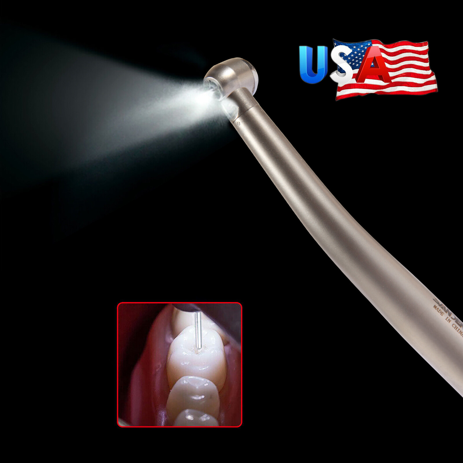 Dental Large Torque Push Button High Speed Fiber Optic LED Handpiece 2 HOLE SAND