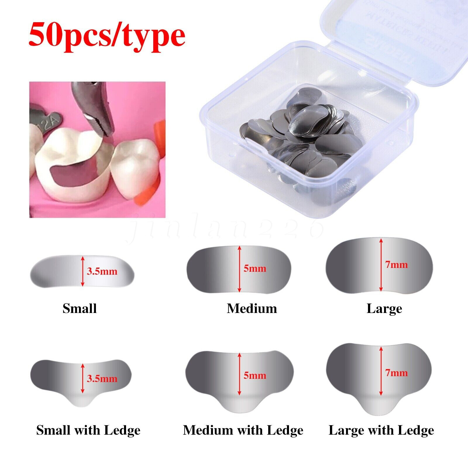 50 Pcs Dental Metal Matrices Matrix Band Sectional Contoured Refill S/M/L 35μm