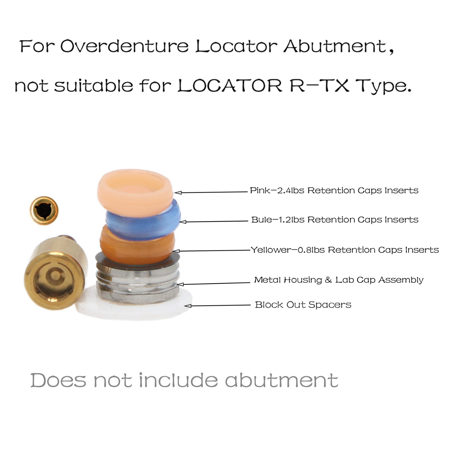 US Overdenture Locator Abutment Removable Male Cap Inserts Standard/Extended Set