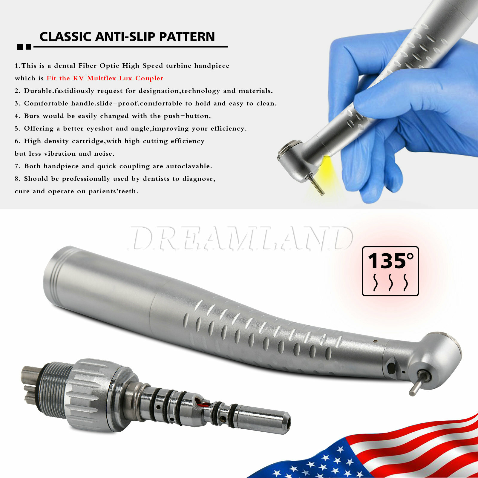 Dental Fiber Optic Handpiece / with Quick Coupler 6 Hole SALE