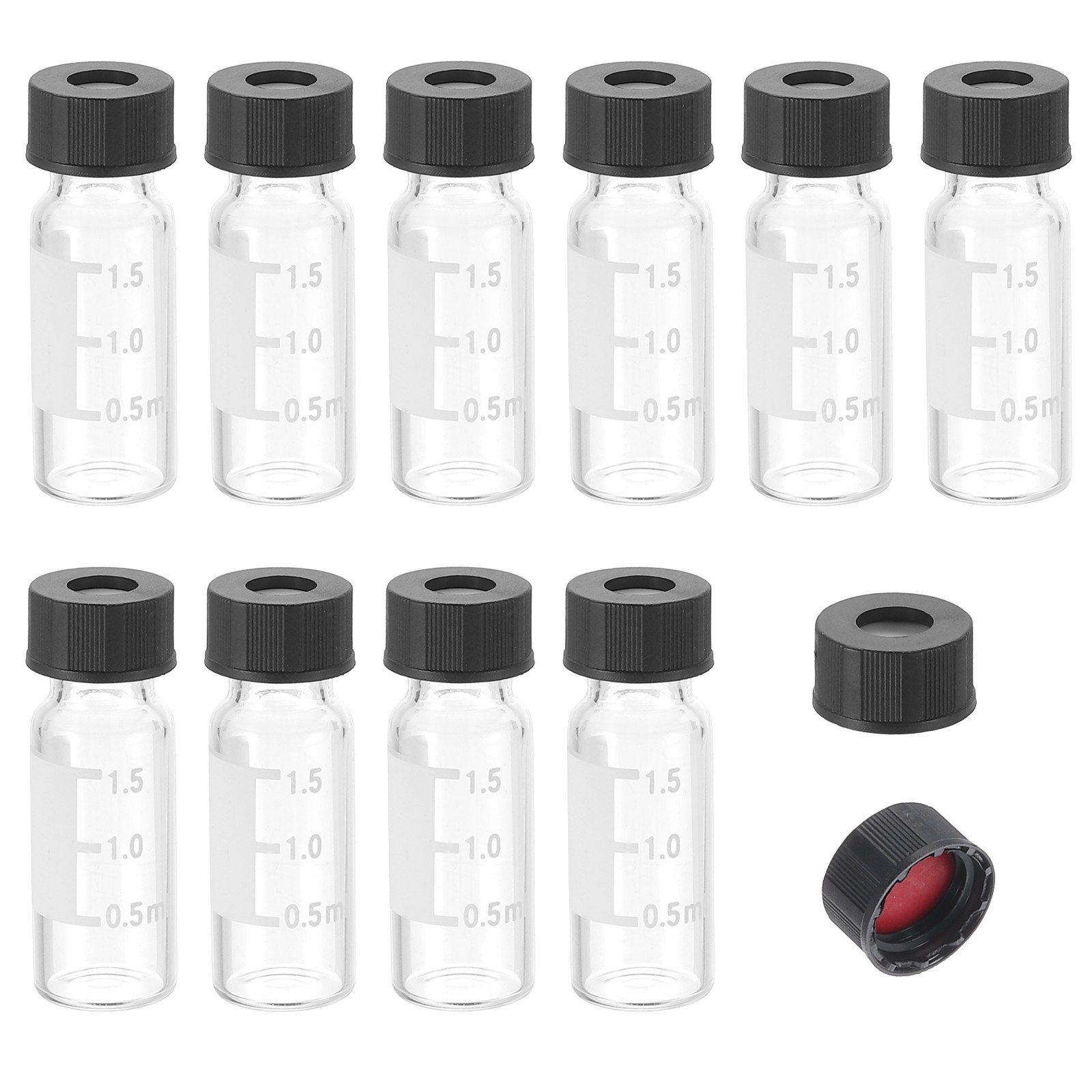 200 Pack 2ml Autosampler Vial Sample Vial Pre-Slit Septa with Black Cap, Clear
