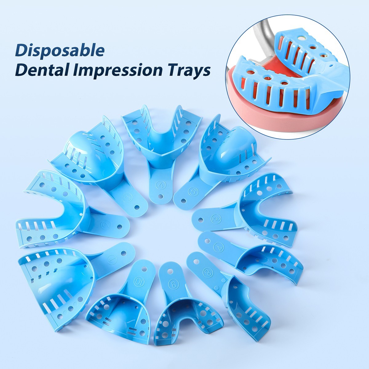 AZ Dental Impression Trays Plastic Perforated Denture Upper/Lower 12Pcs/Pack