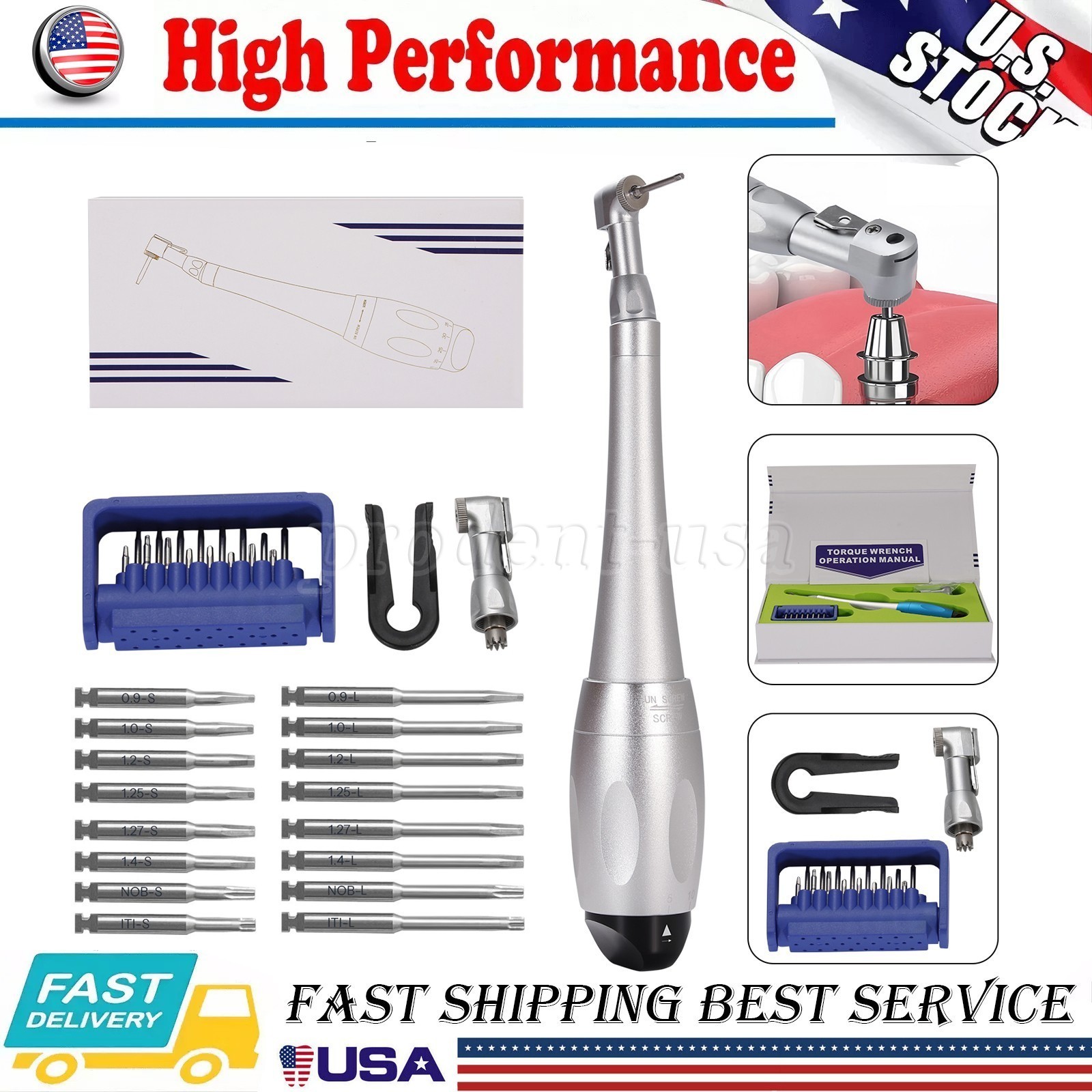 Dental Universal Implant Kit Torque Wrench Contra Angle Handpiece & 16 Drivers