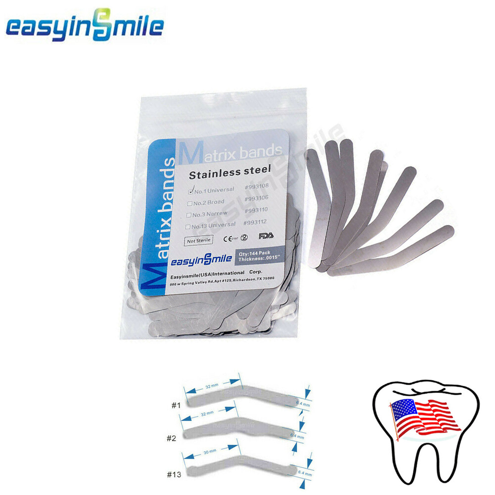 Tofflemire Bands Dental Stainless Matrix Bands Universal 0.04mm 0015 #1-4 144pcs